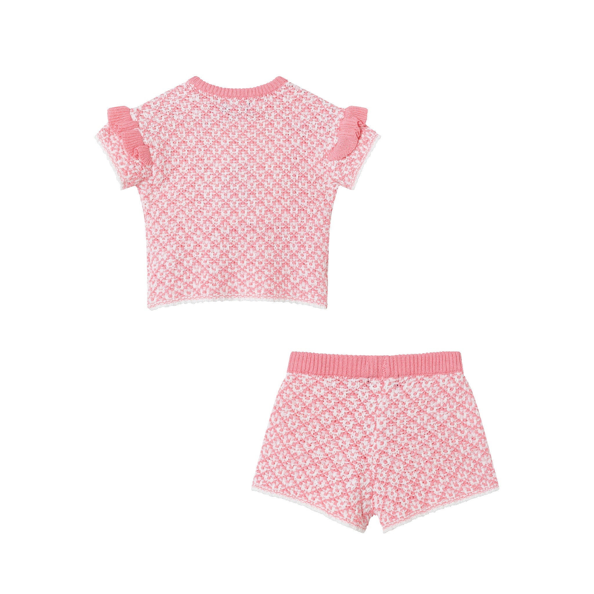 Kids (2-6x) Crochet Top & Short Set | Pink Houndstooth