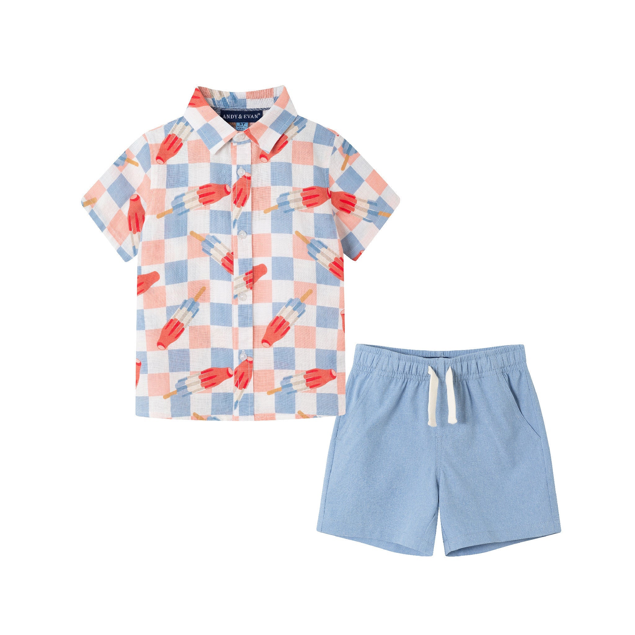 Kids (2-8) Buttondown & Short Set | Checkered Ice Pop