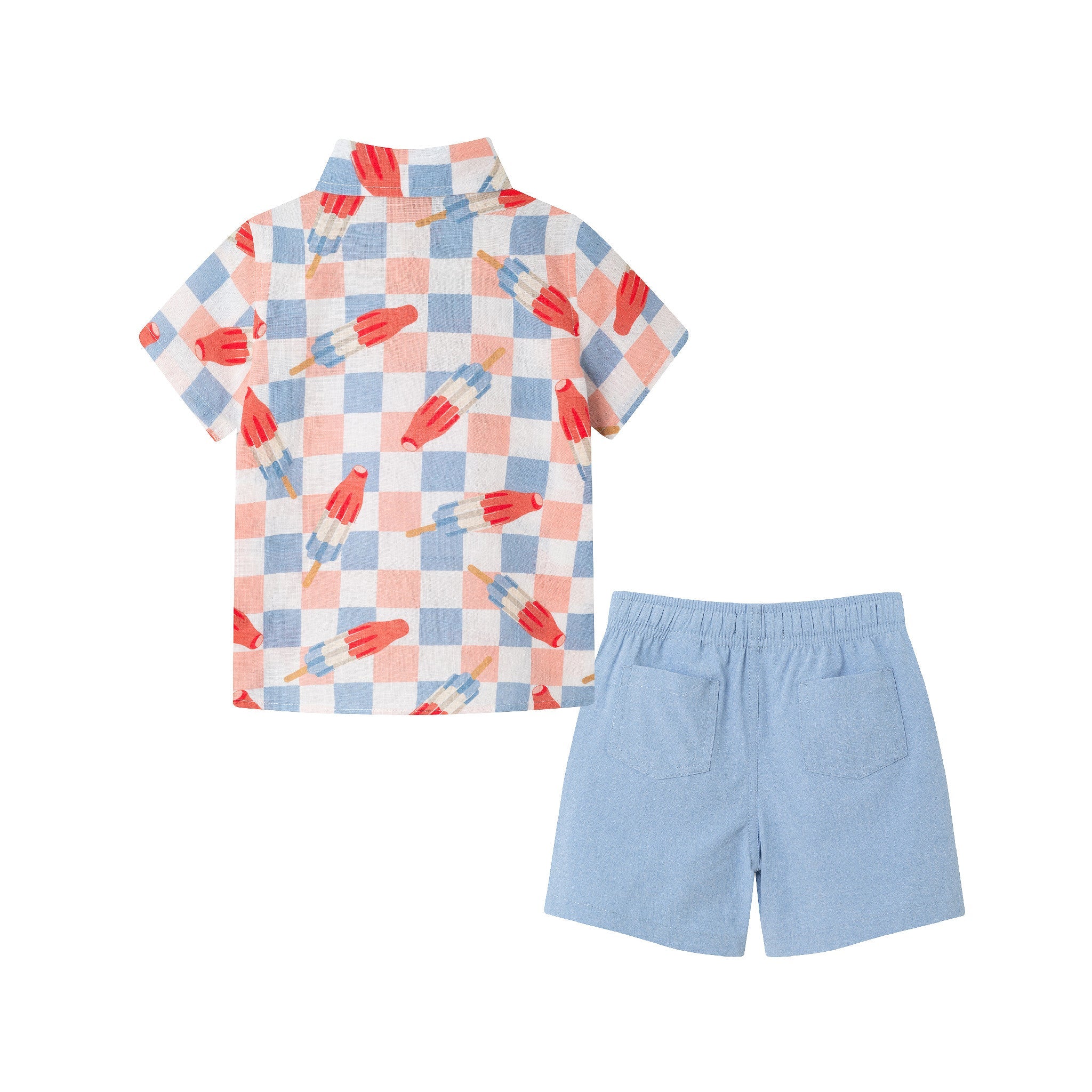 Kids (2-8) Buttondown & Short Set | Checkered Ice Pop