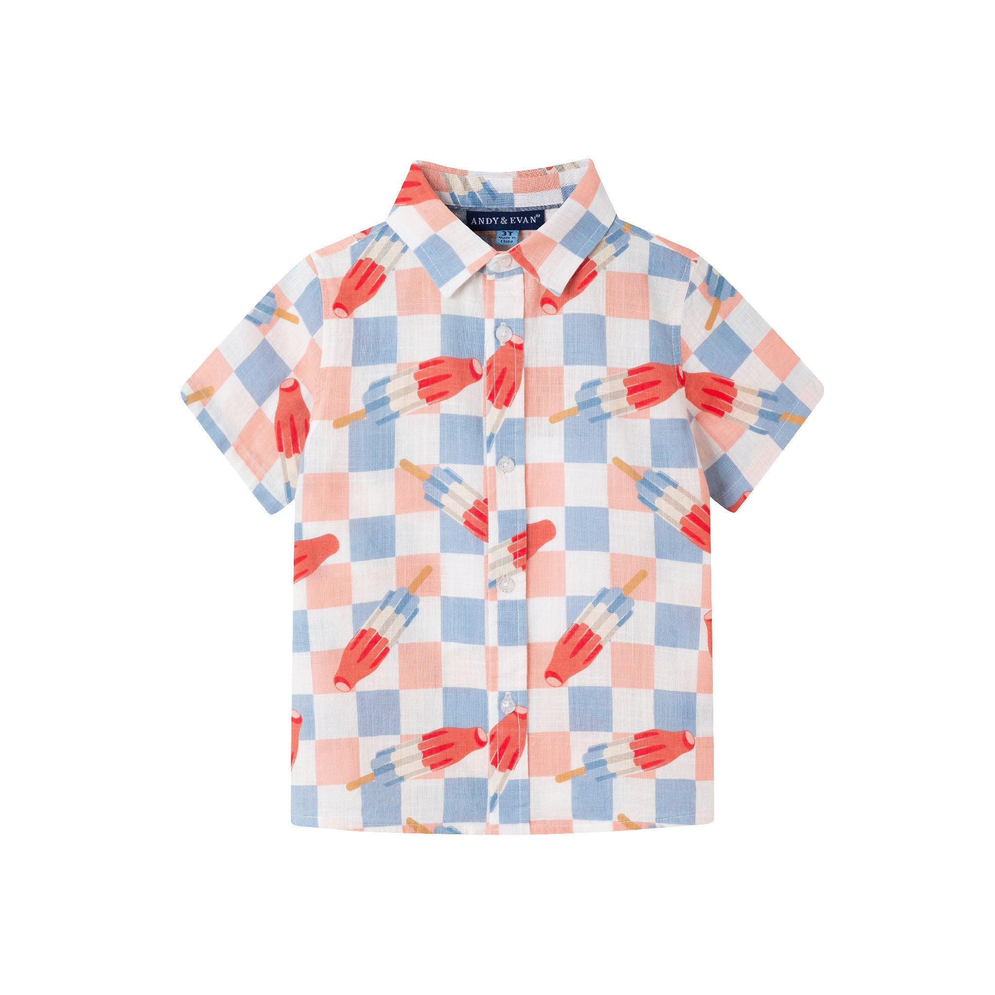 Kids (2-8) Buttondown & Short Set | Checkered Ice Pop
