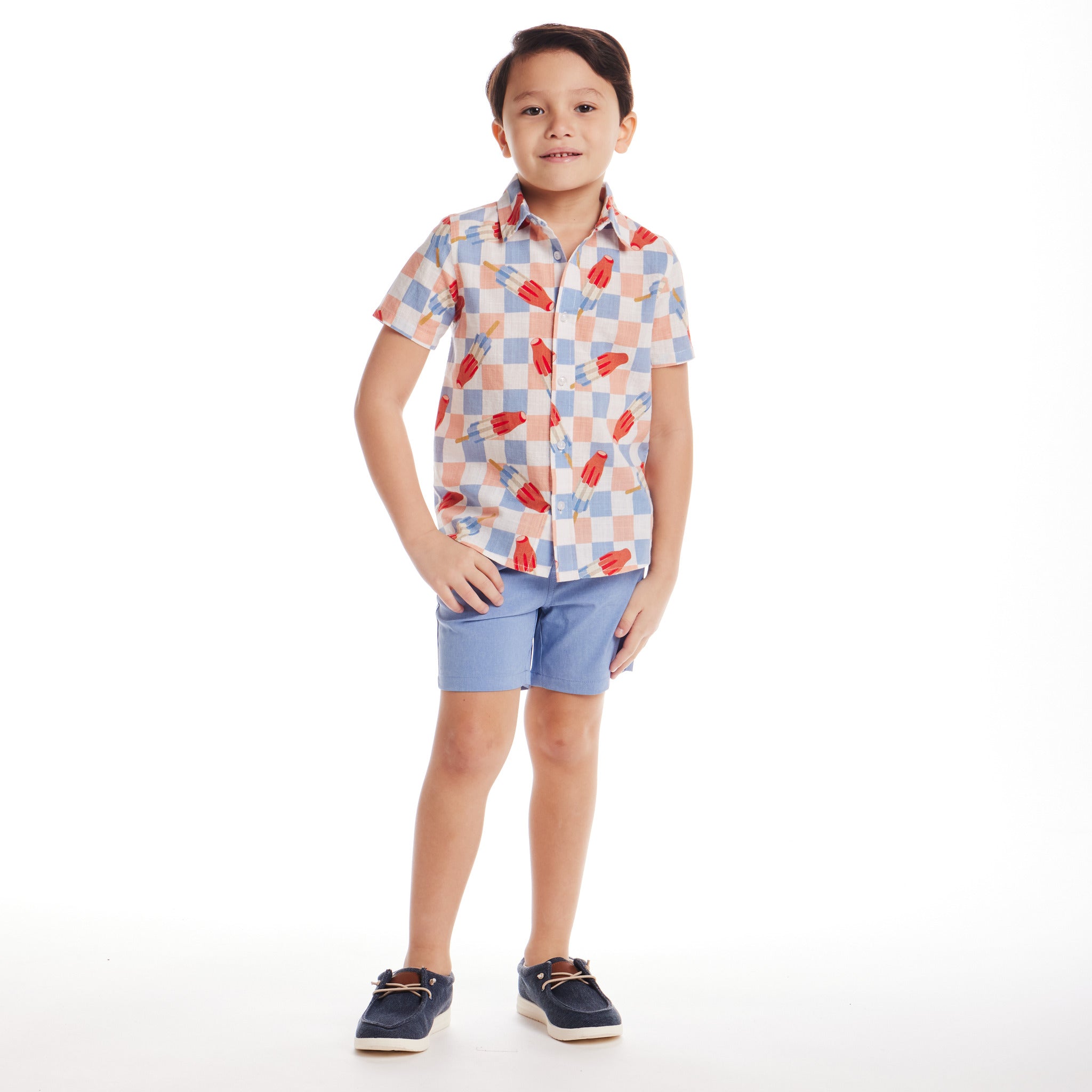 Kids (2-8) Buttondown & Short Set | Checkered Ice Pop