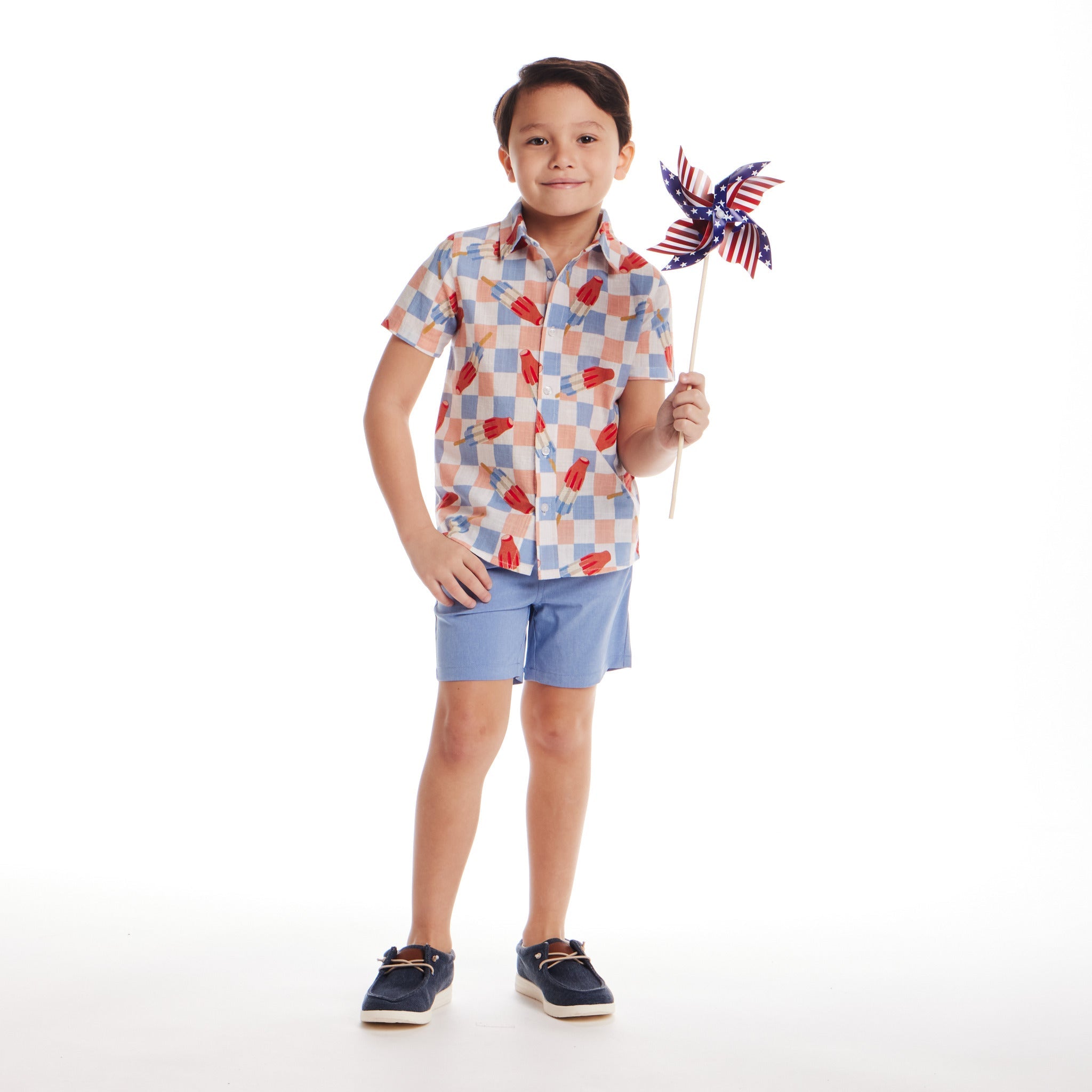 Kids (2-8) Buttondown & Short Set | Checkered Ice Pop