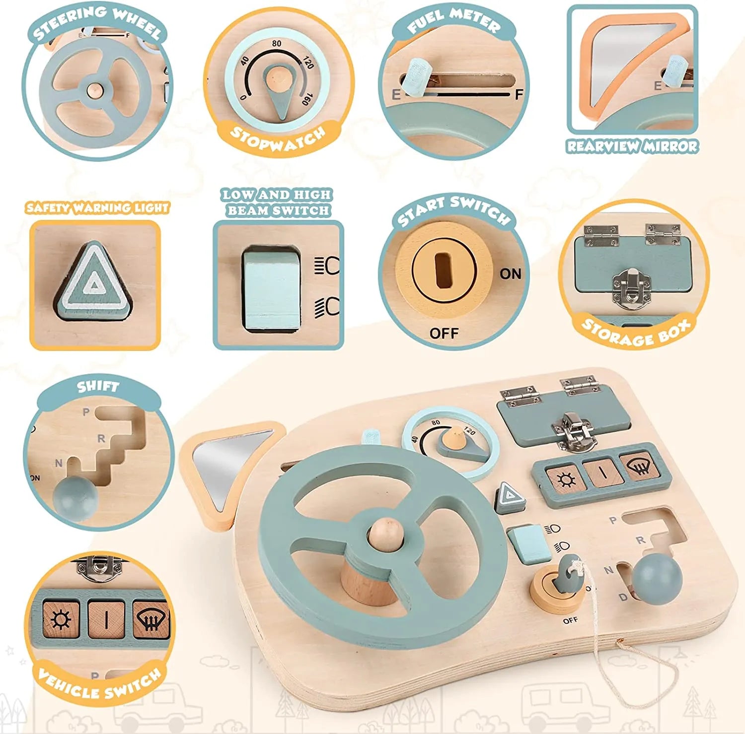 Montessori Wooden Sensory Tablet Car Dashboard For Children