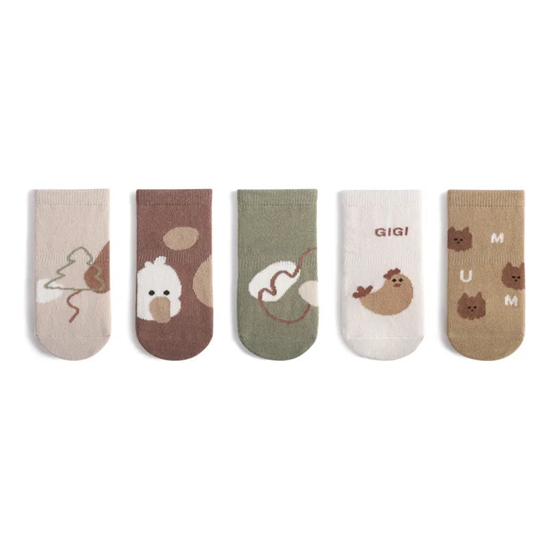 Set Of 5 Non-slip Socks For Children