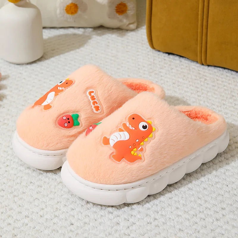 Cartoon Dino Warm Soft Cotton Slippers Ages 4-12