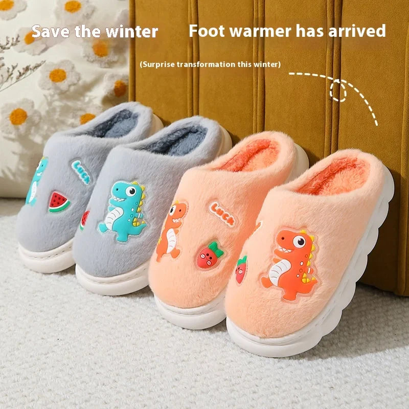 Cartoon Dino Warm Soft Cotton Slippers Ages 4-12