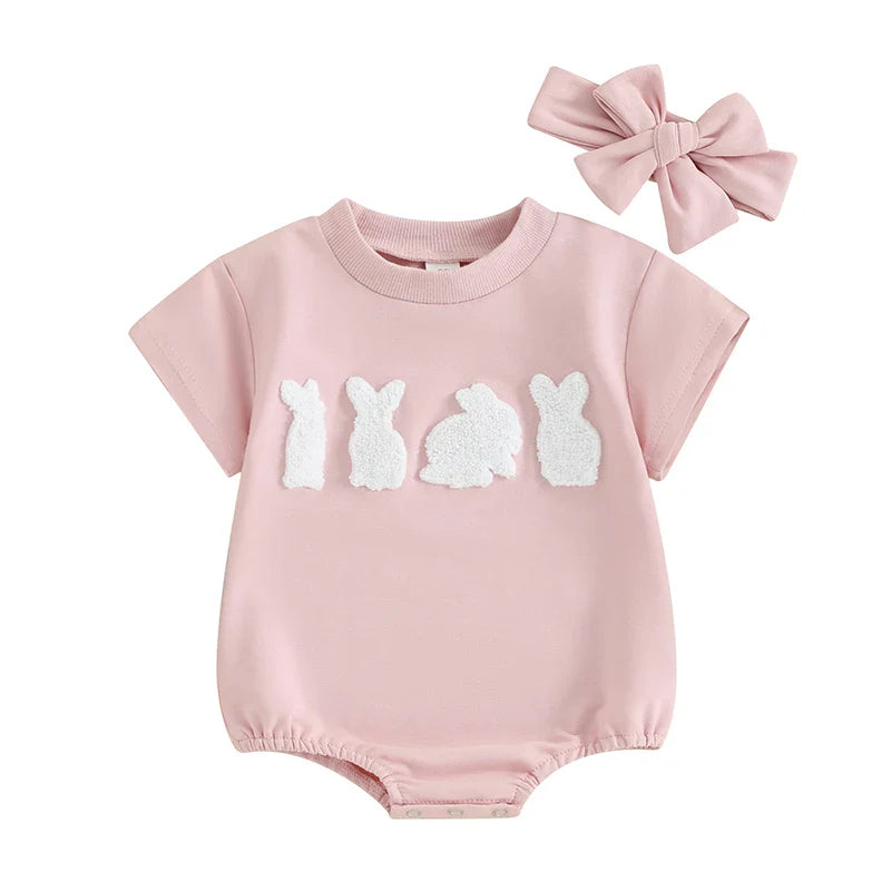 Sweatshirt With Romper Closure With Embroidered Bunnies And Headband