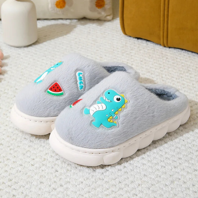 Cartoon Dino Warm Soft Cotton Slippers Ages 4-12