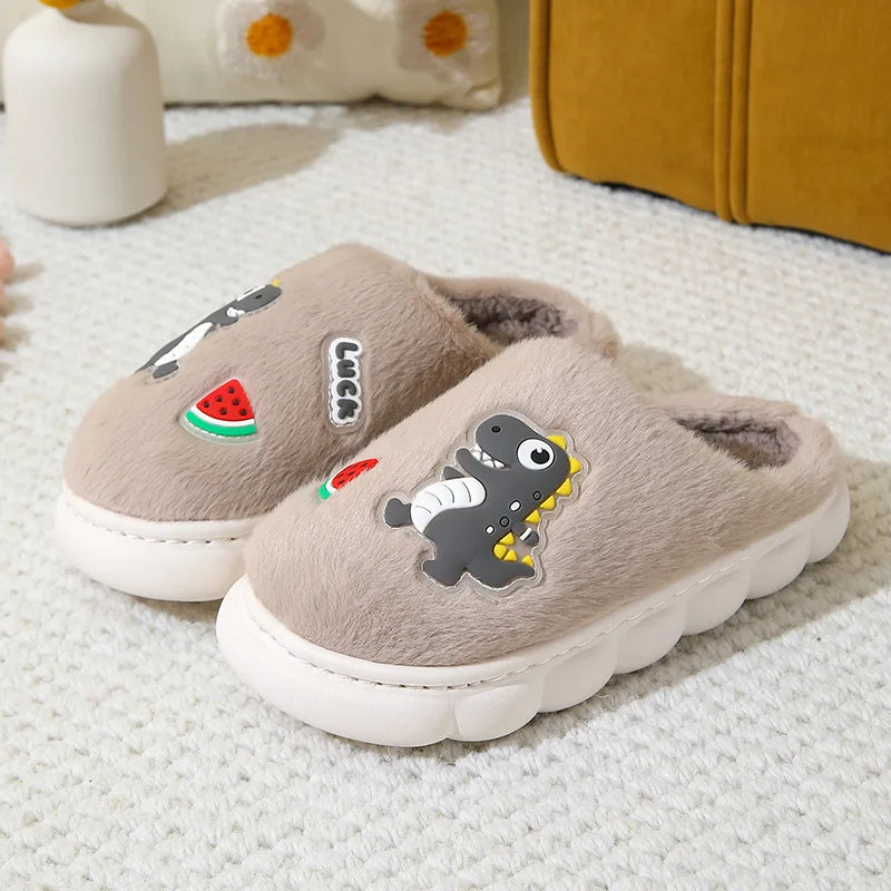 Cartoon Dino Warm Soft Cotton Slippers Ages 4-12
