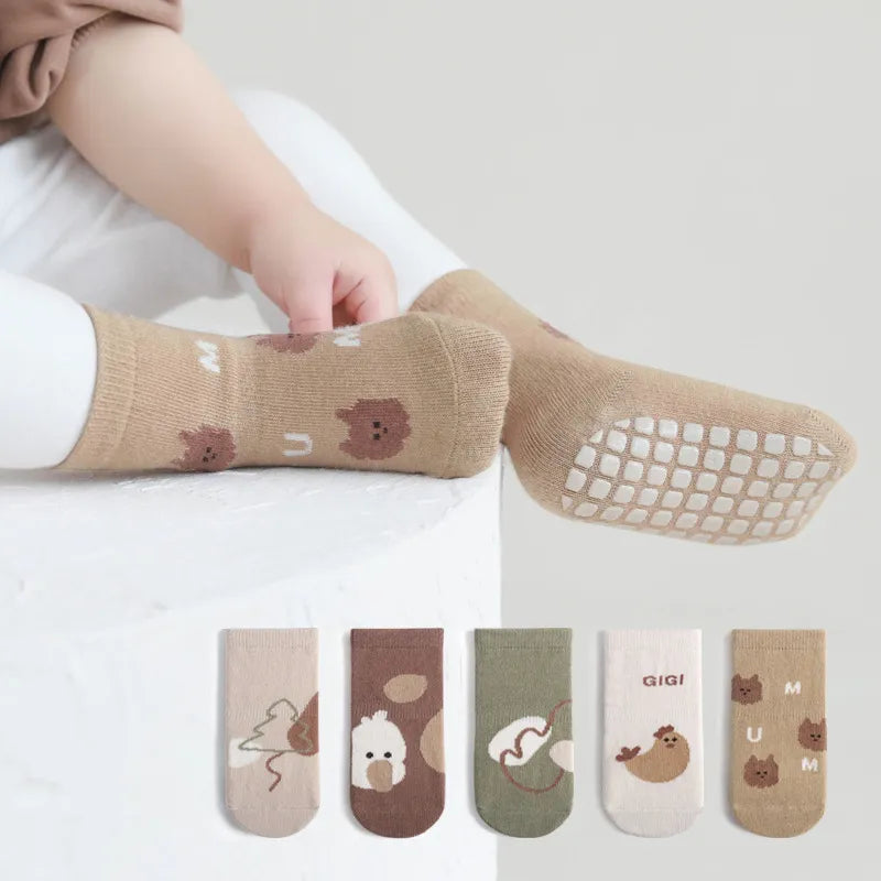 Set Of 5 Non-slip Socks For Children