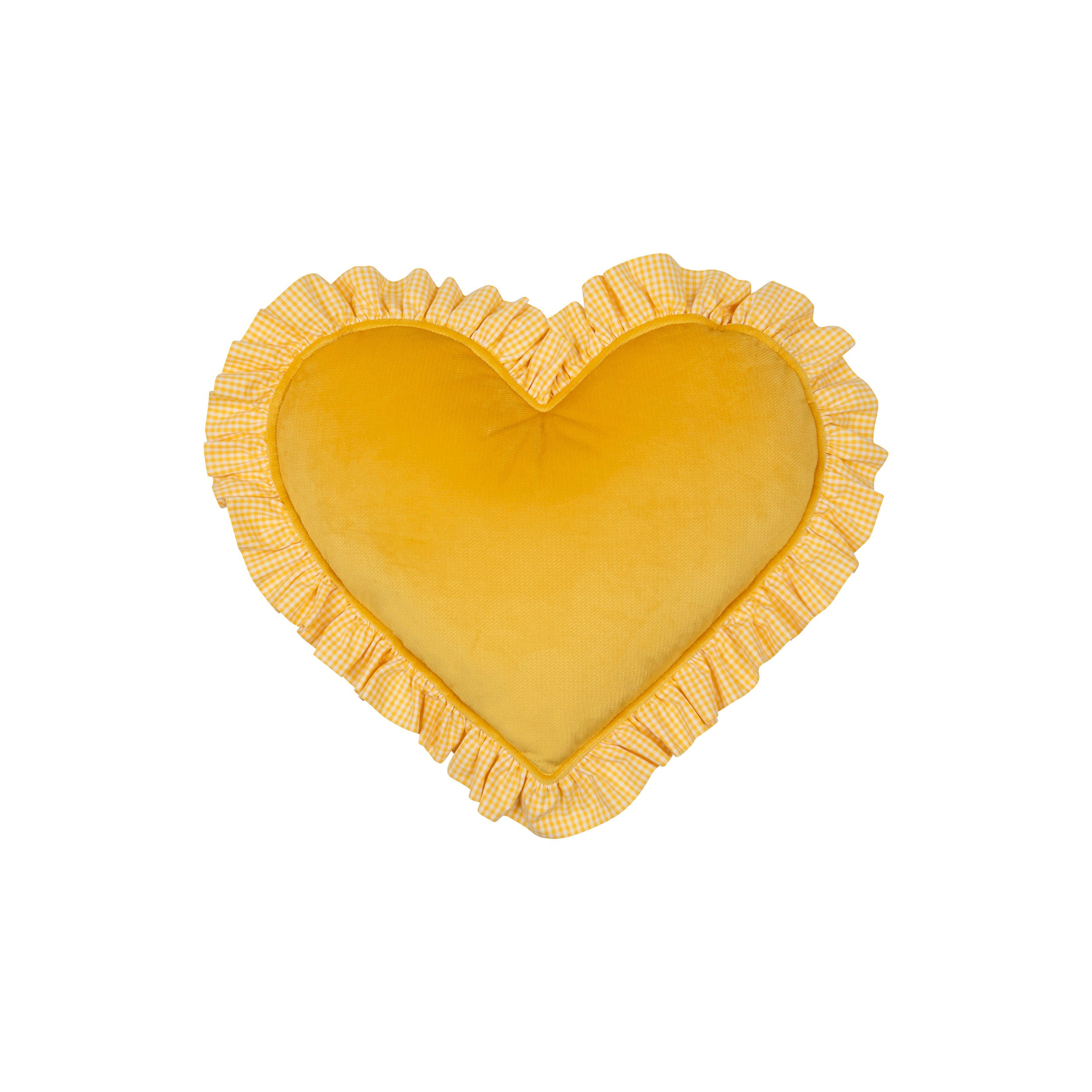 "butter Yellow" Heart Pillow With Checkered Frill