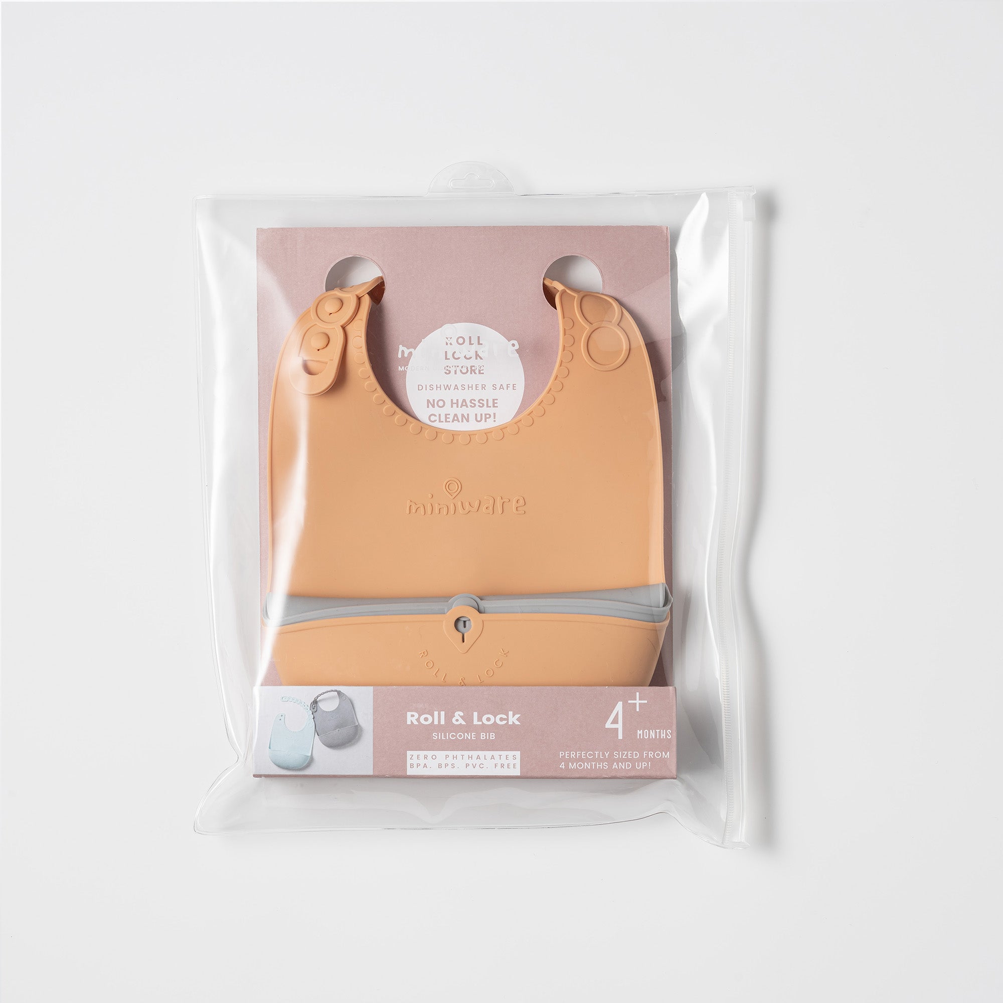 Roll & Lock Silicone Bib 2-pack - Toffee + Dove Grey