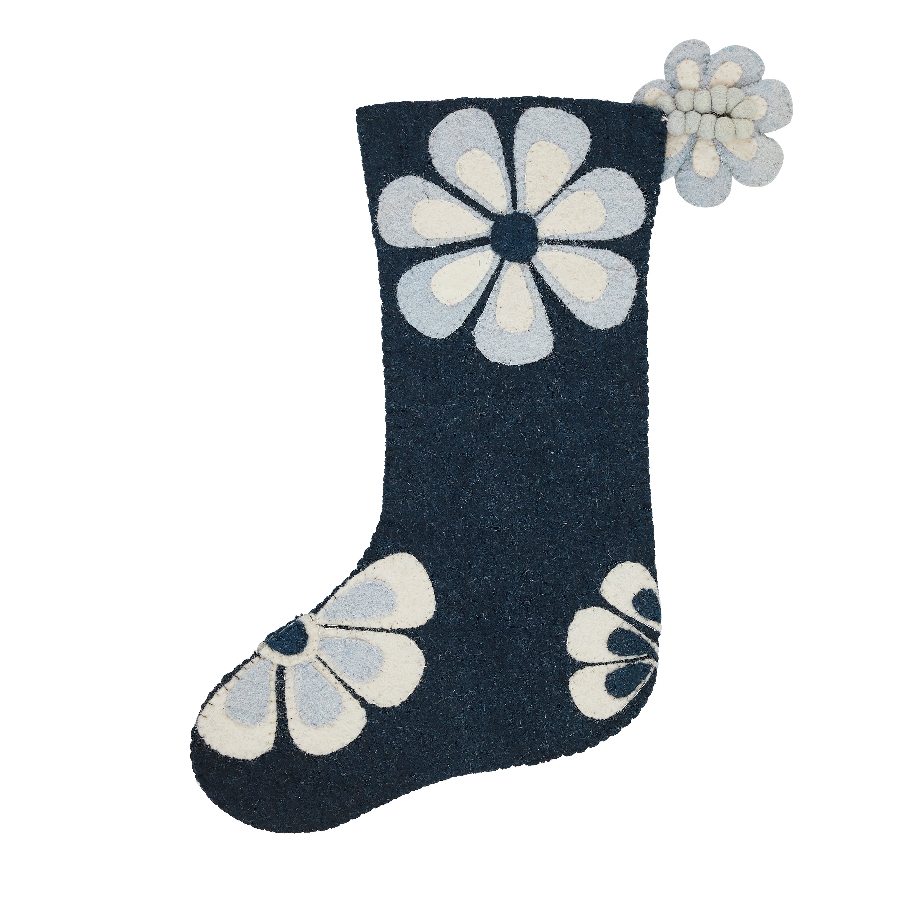 Hand Felted Wool Christmas Stocking - Flower Power In Green