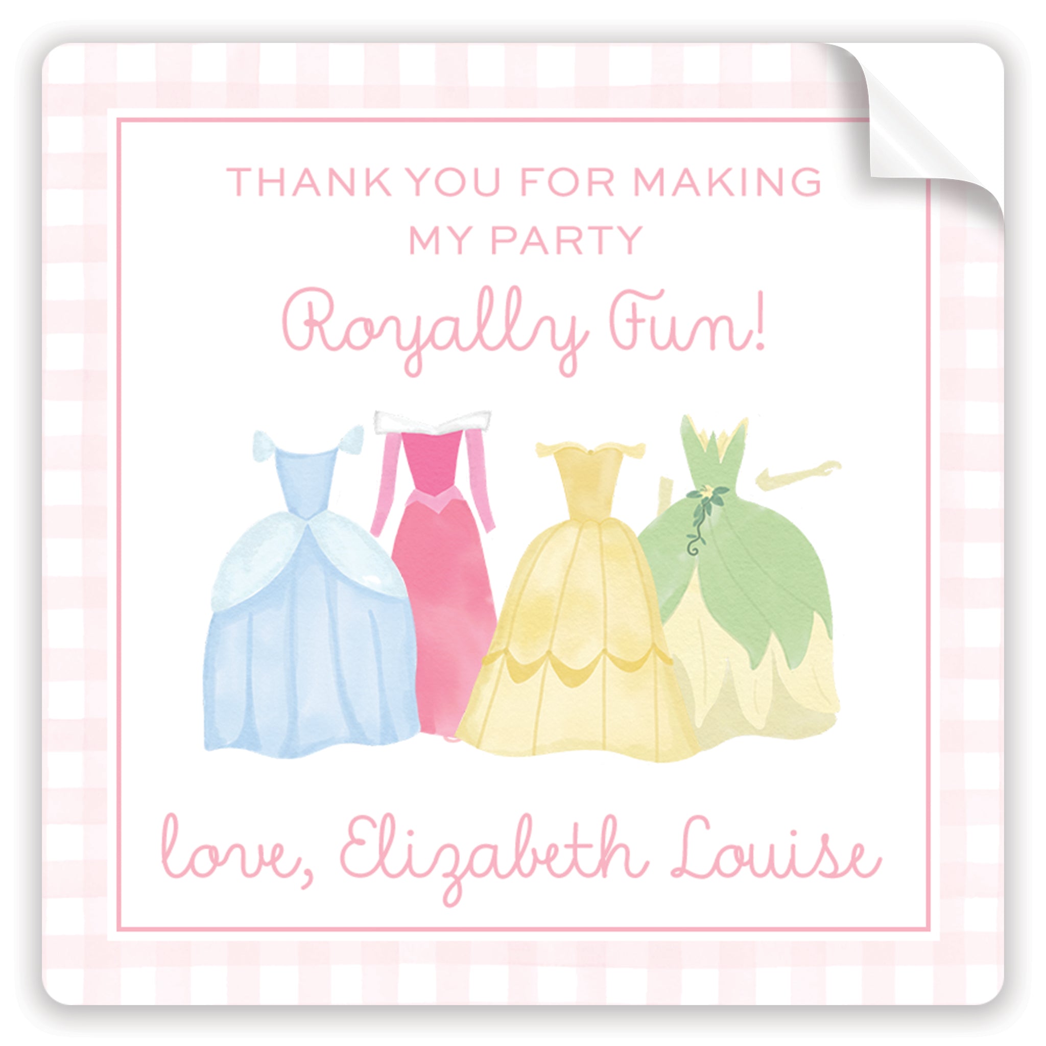 Princess Dresses Thank You Sticker