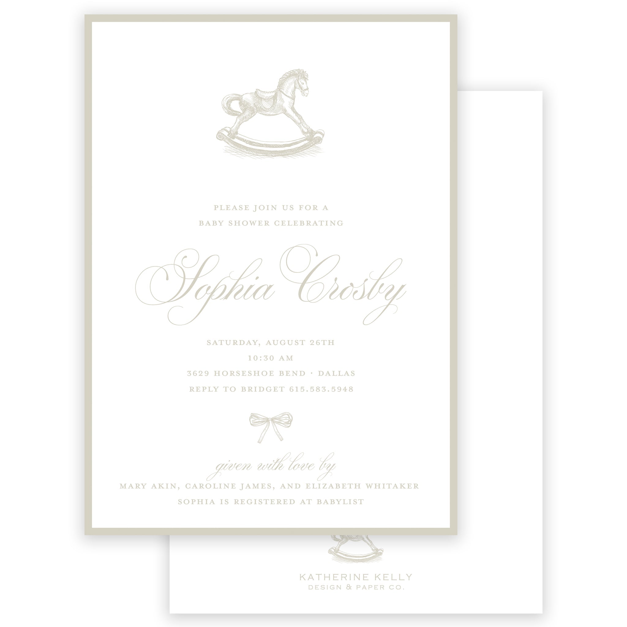 Taupe Rocking Horse Baby Shower Invitation