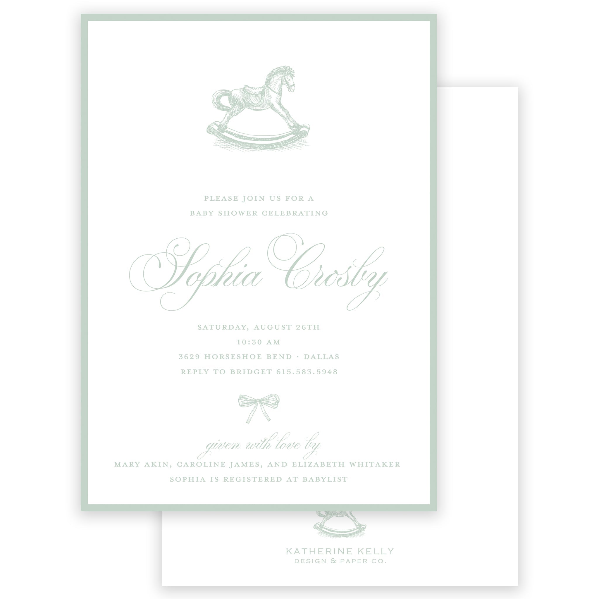 Sage Rocking Horse Baby Shower Invitation