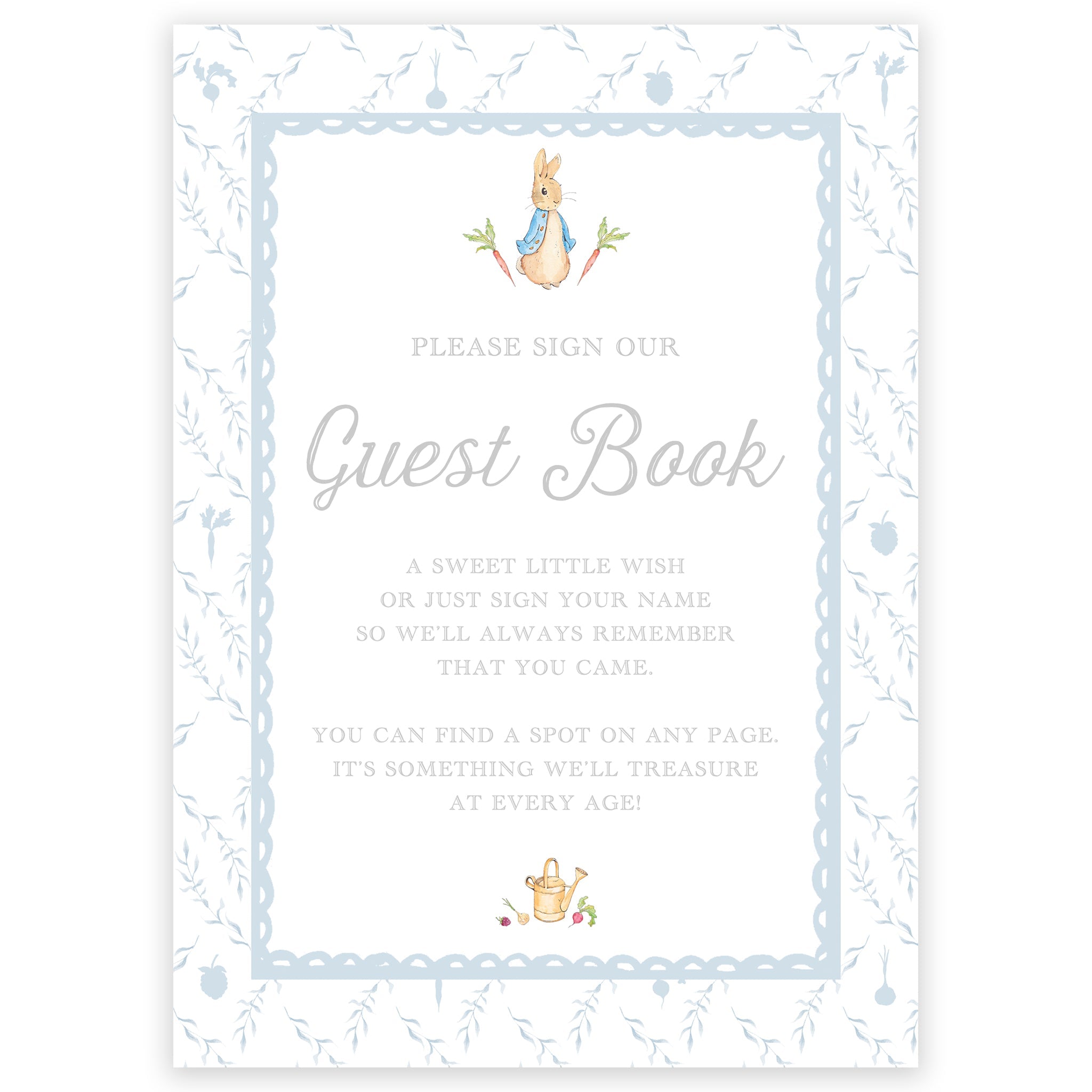 Peter Rabbit Blue Trellis Guest Book Sign