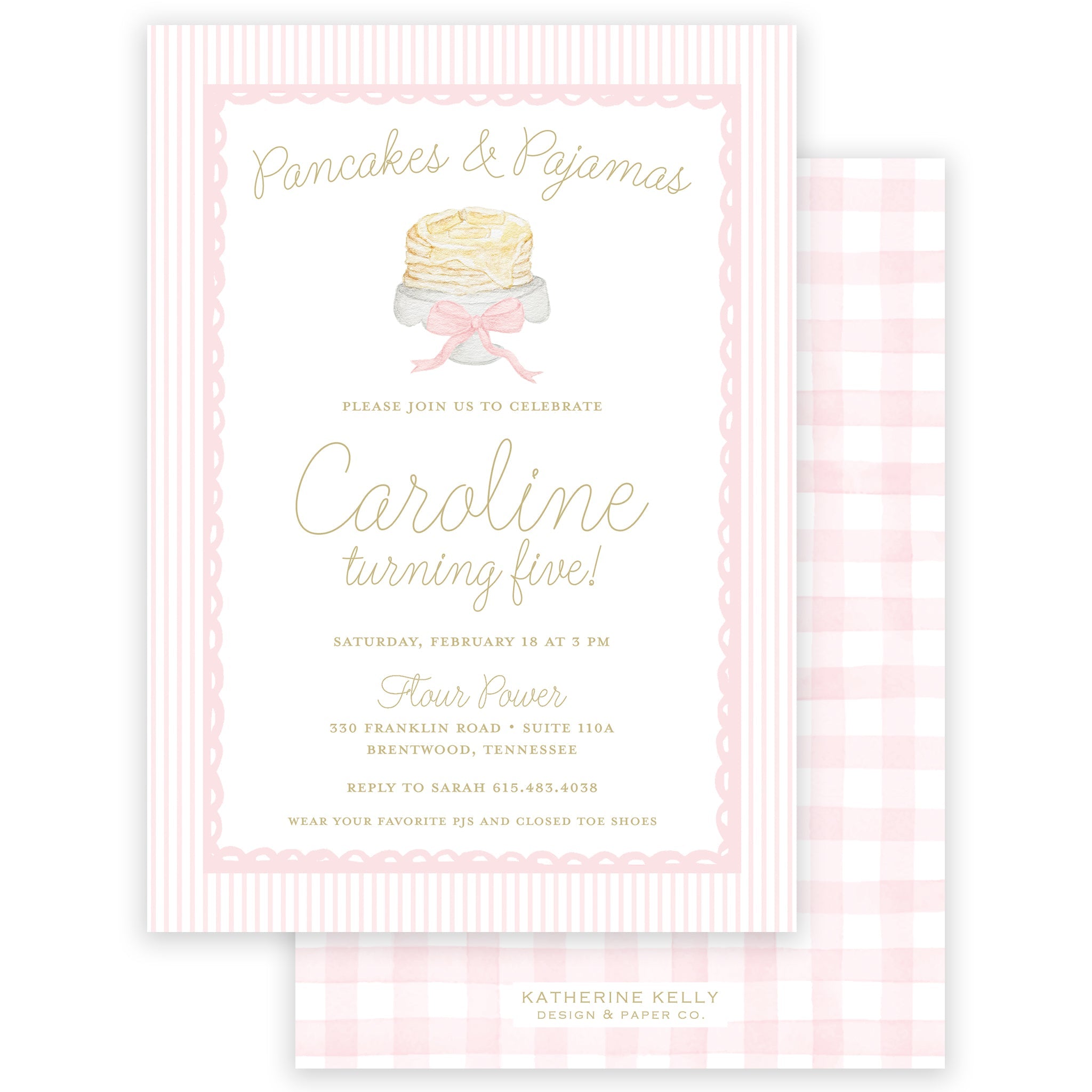 Pancakes & Pajamas Birthday Invitation - Pink