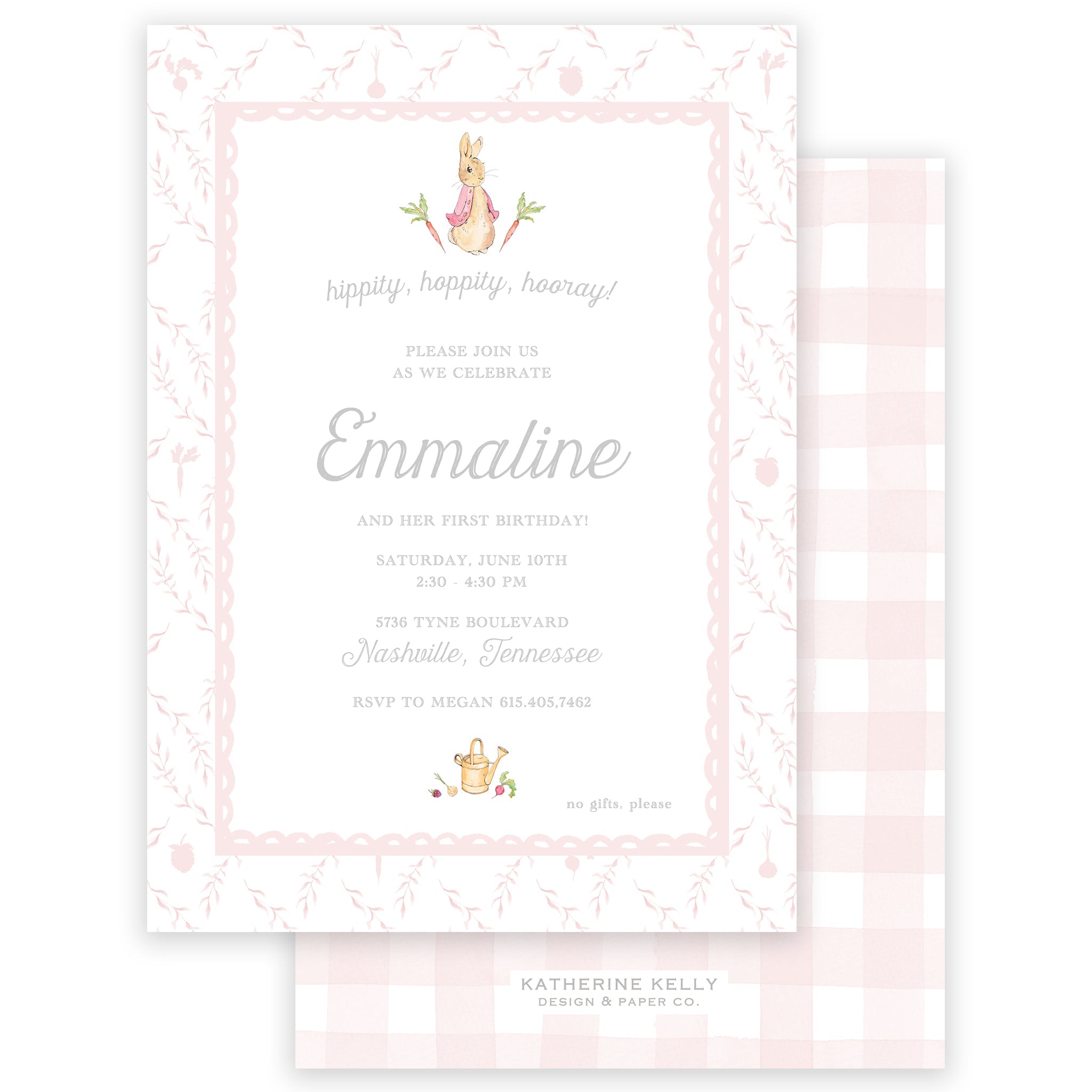 Peter Rabbit Pink Trellis Party Invitation