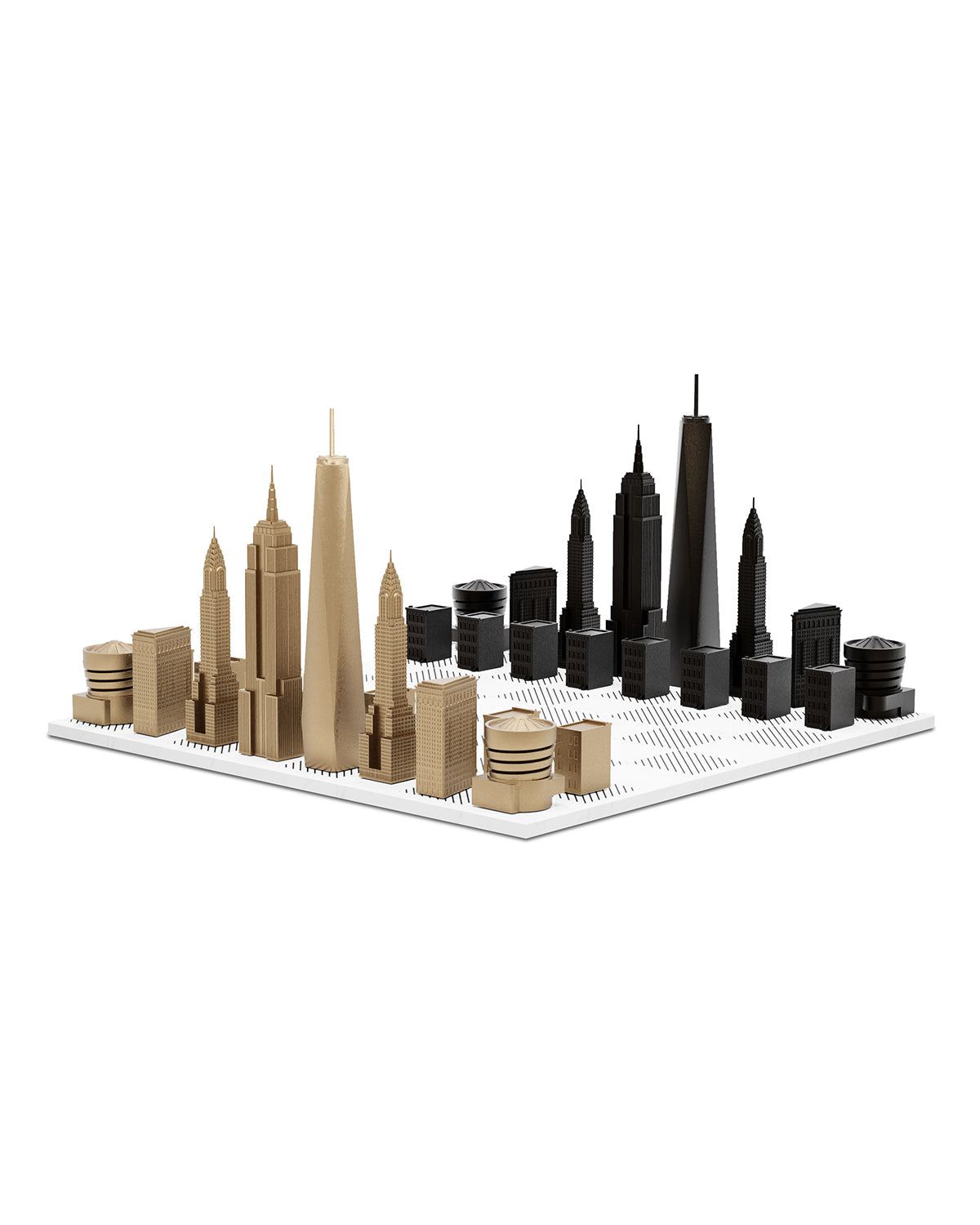 Skyline Chess Chess Set Luxury Bronze New York Edition With Marble Hatch Board