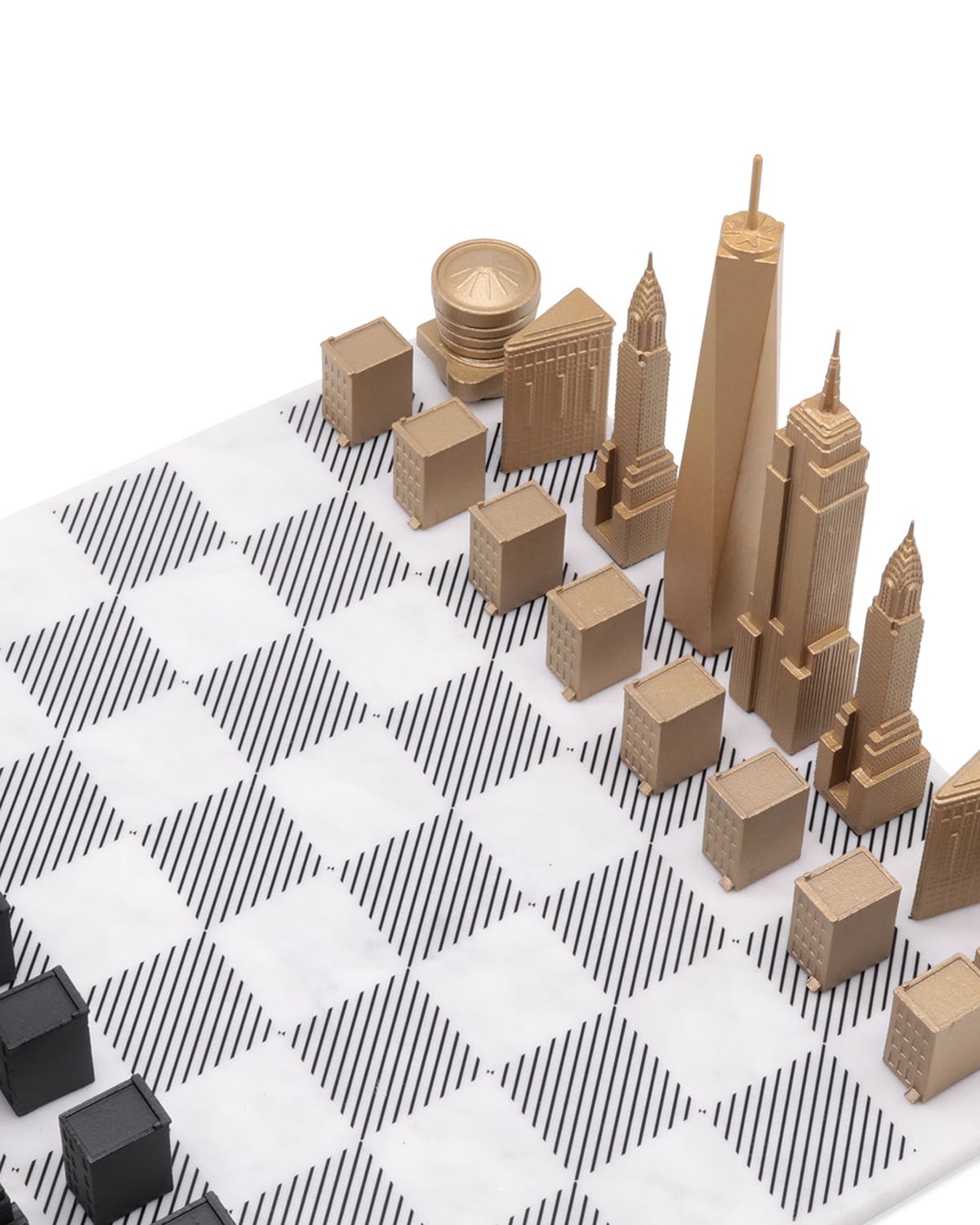 Skyline Chess Chess Set Luxury Bronze New York Edition With Marble Hatch Board