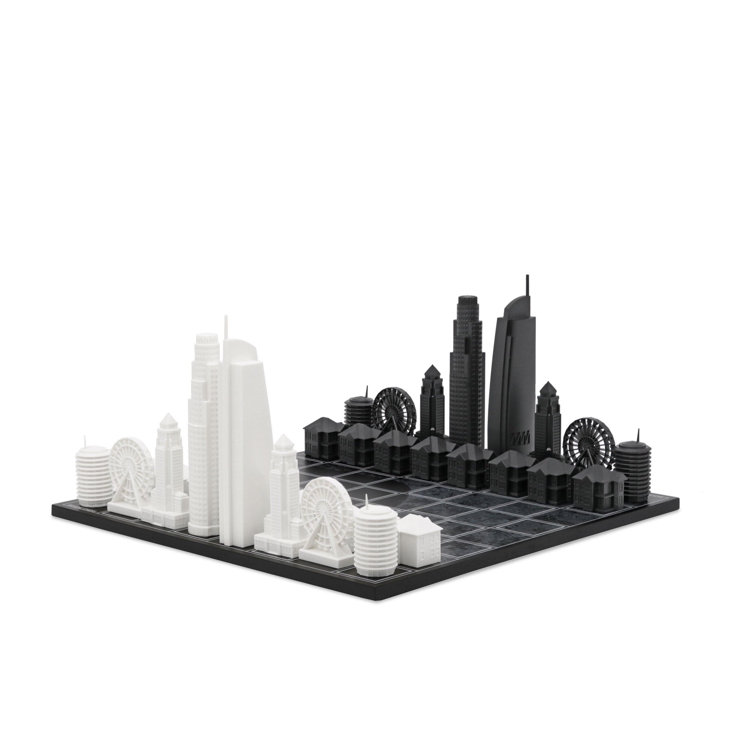 Skyline Chess Chess Set Acrylic Los Angeles Edition With Wood Map Board