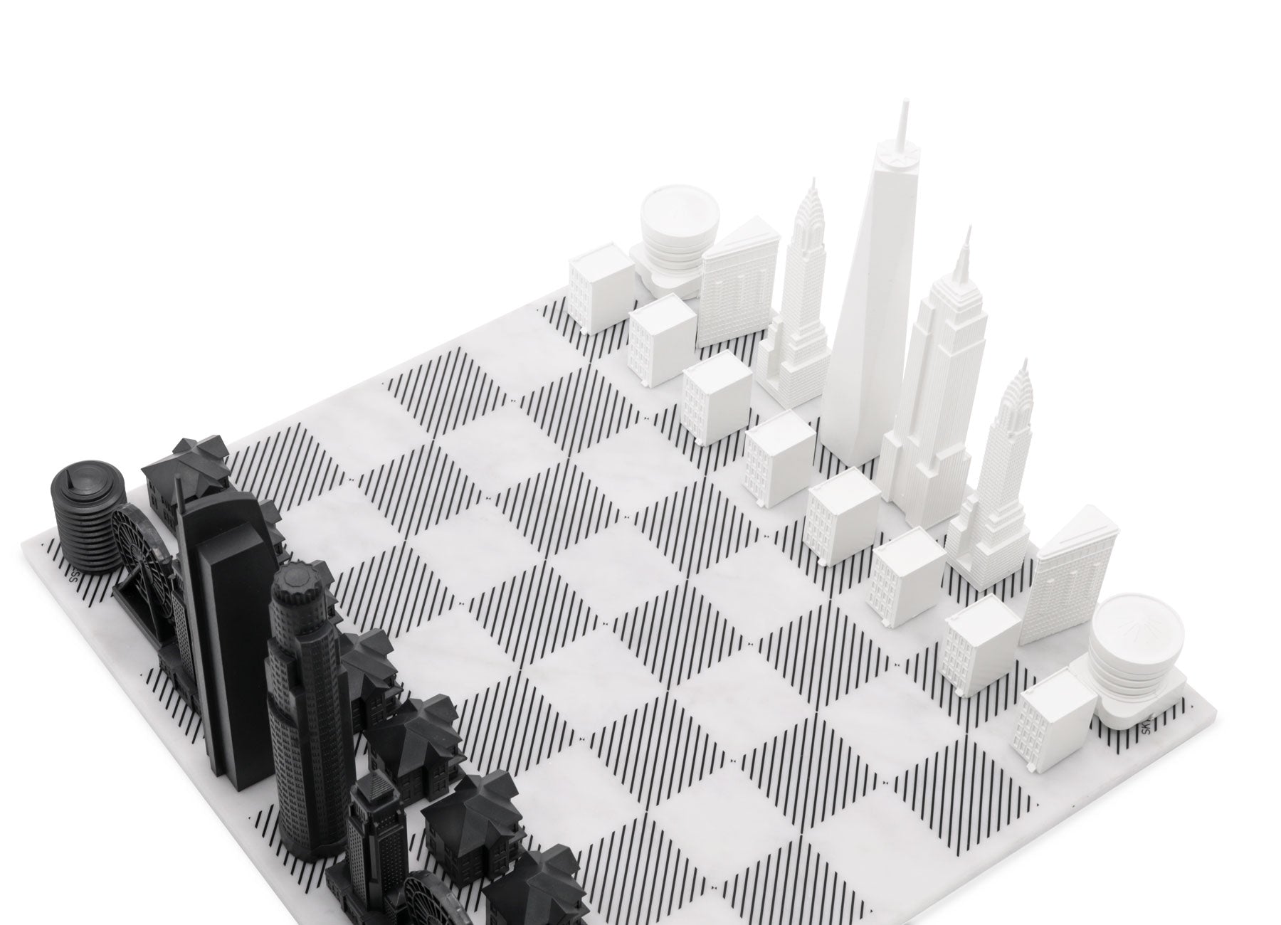 Skyline Chess Chess Set Acrylic New York Vs Los Angeles Edition With Marble Hatch Board