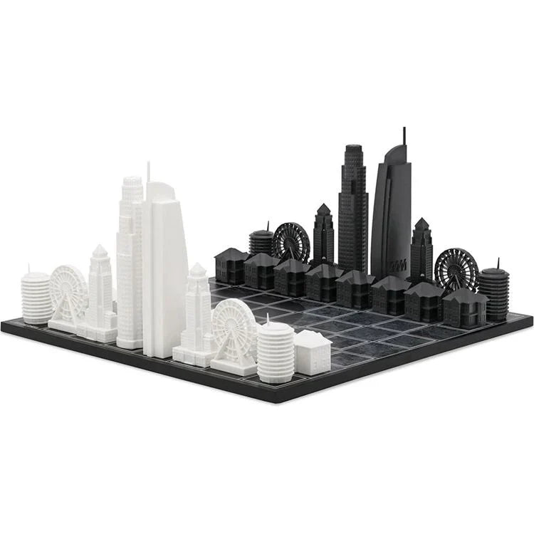 Skyline Chess Chess Set Acrylic Los Angeles Edition With Wood Map Board
