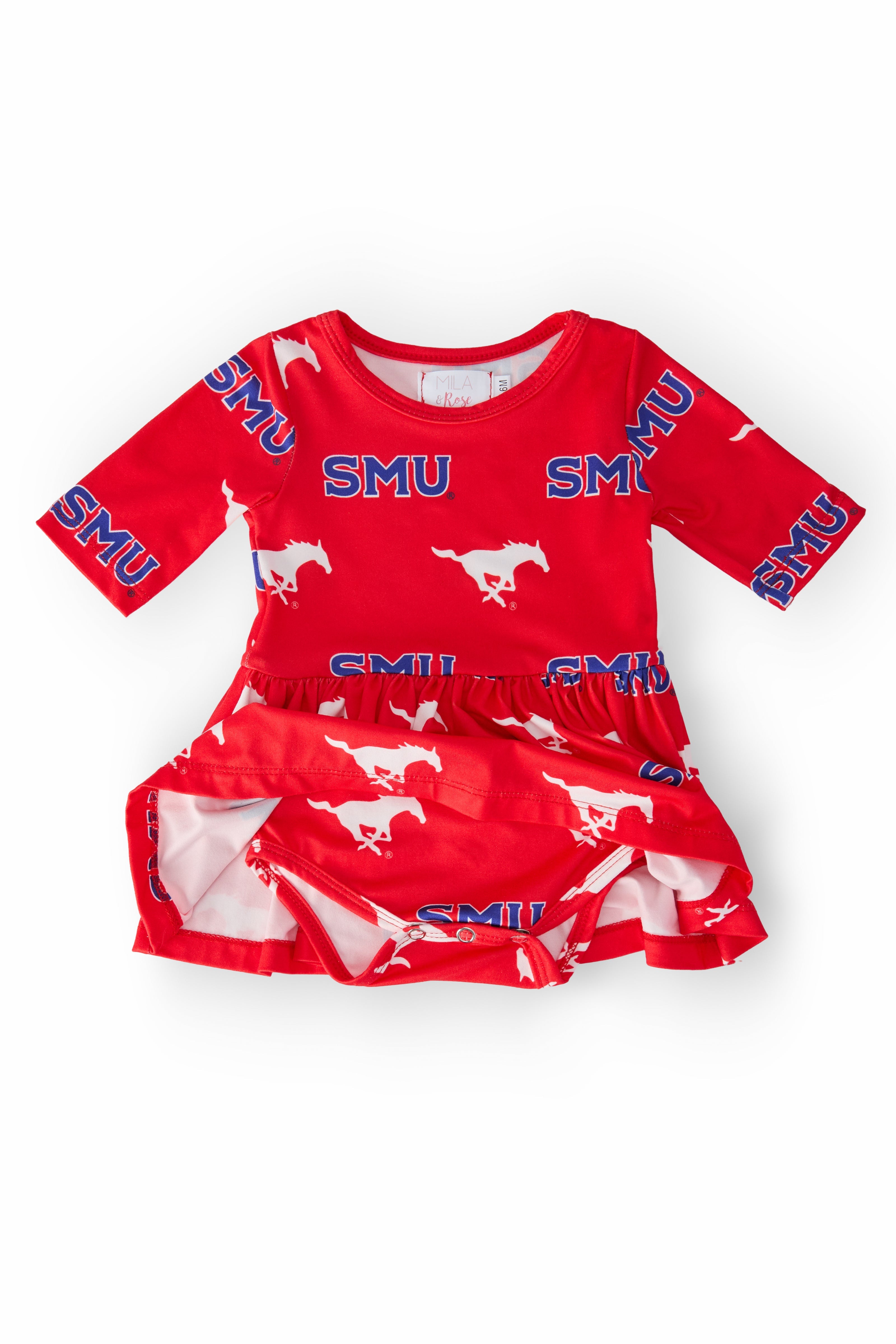 Smu Red Mustang 3/4 Sleeve Twirl Bodysuit