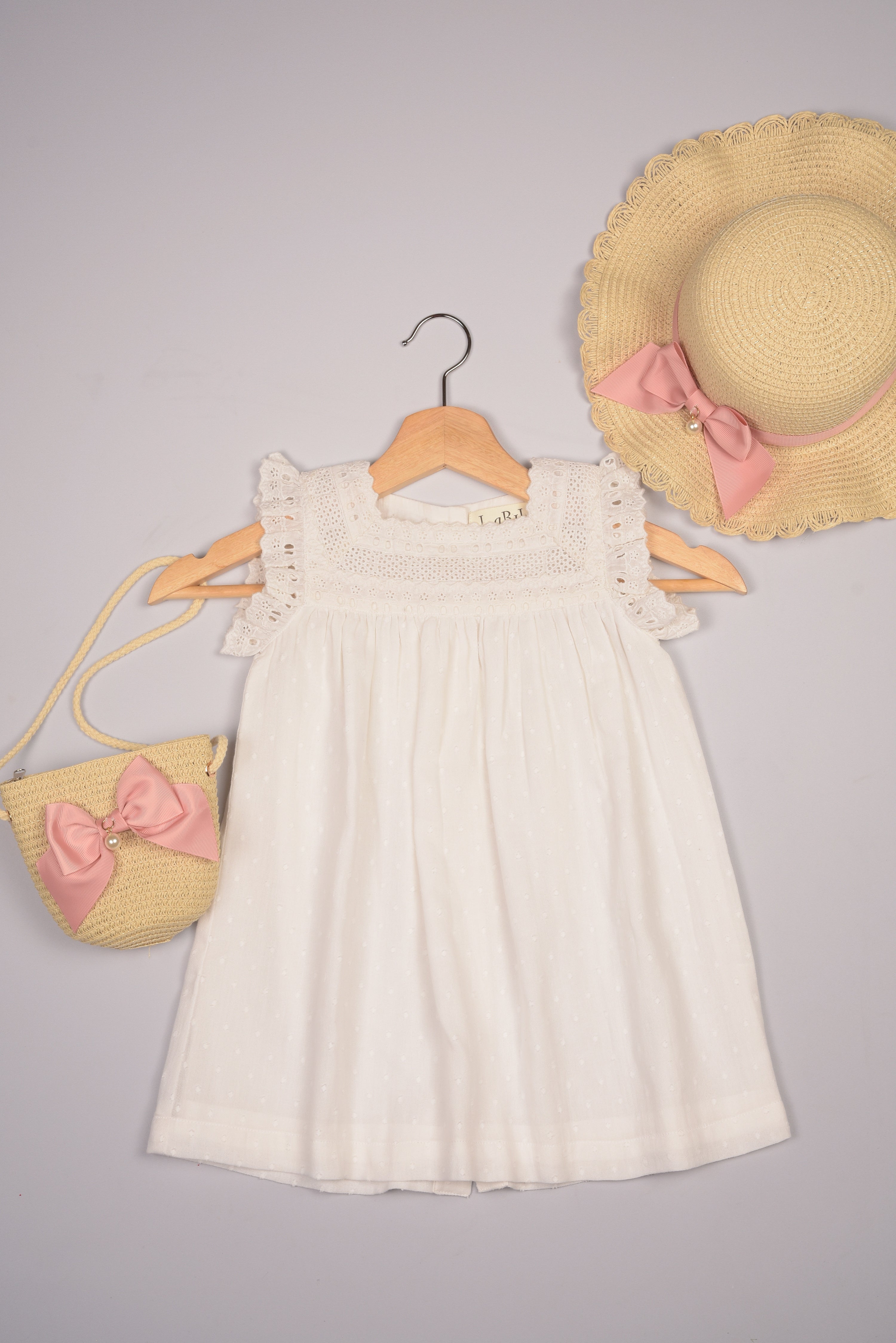 Off-white Lace Yoke Girl's Dobby Dress