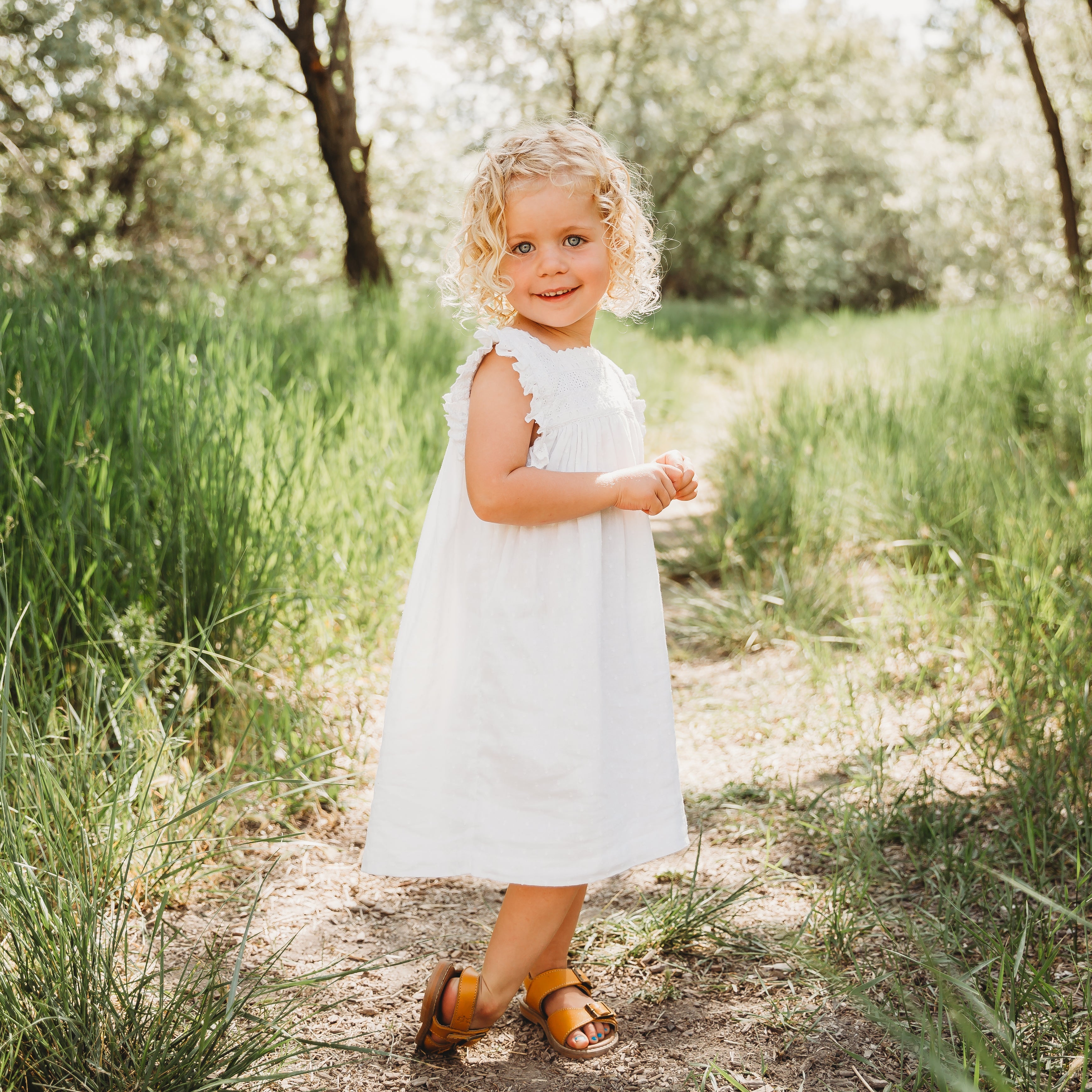 Off-white Lace Yoke Girl's Dobby Dress