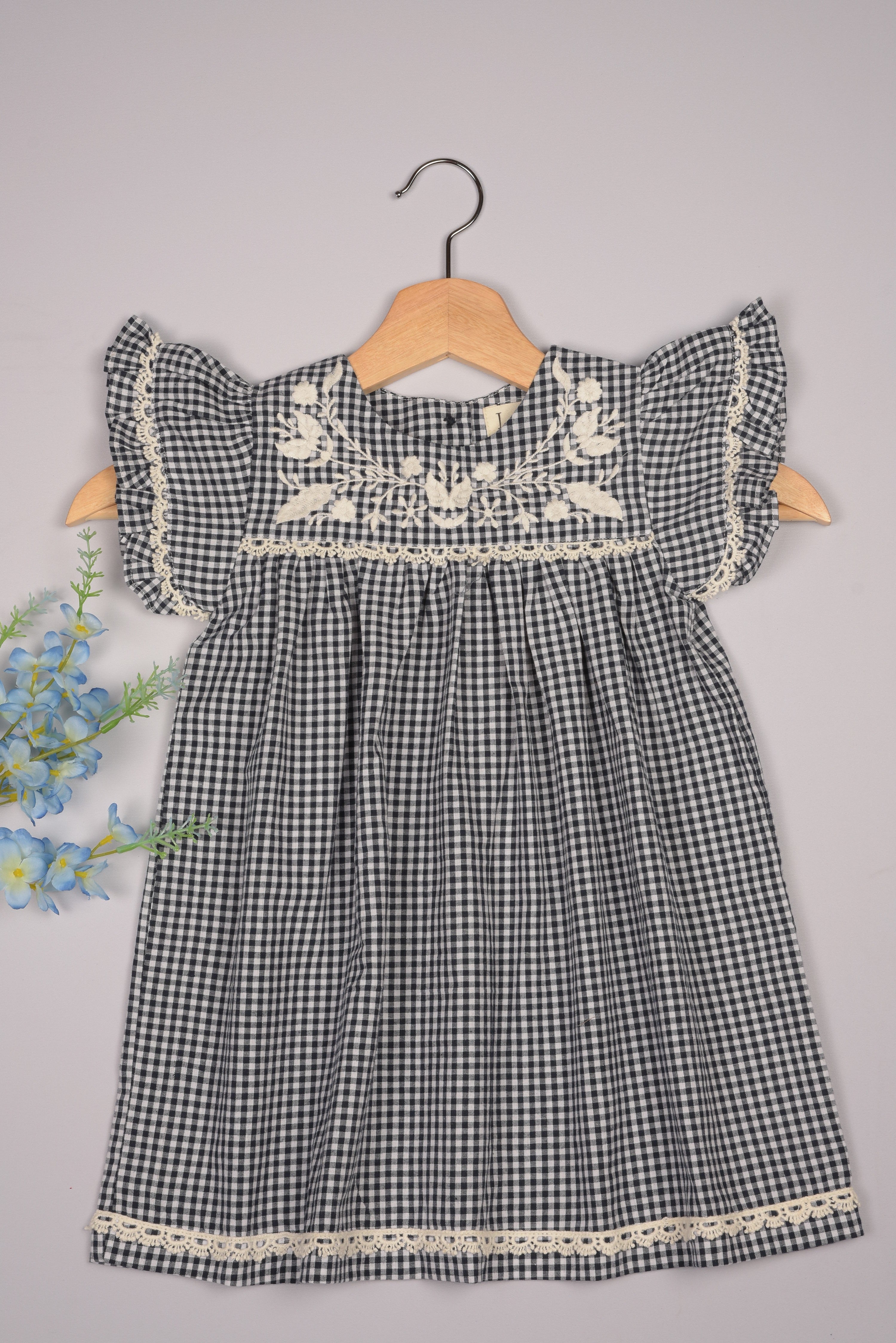 Embroidered Yoke Eith Ruffle Sleeves Dress