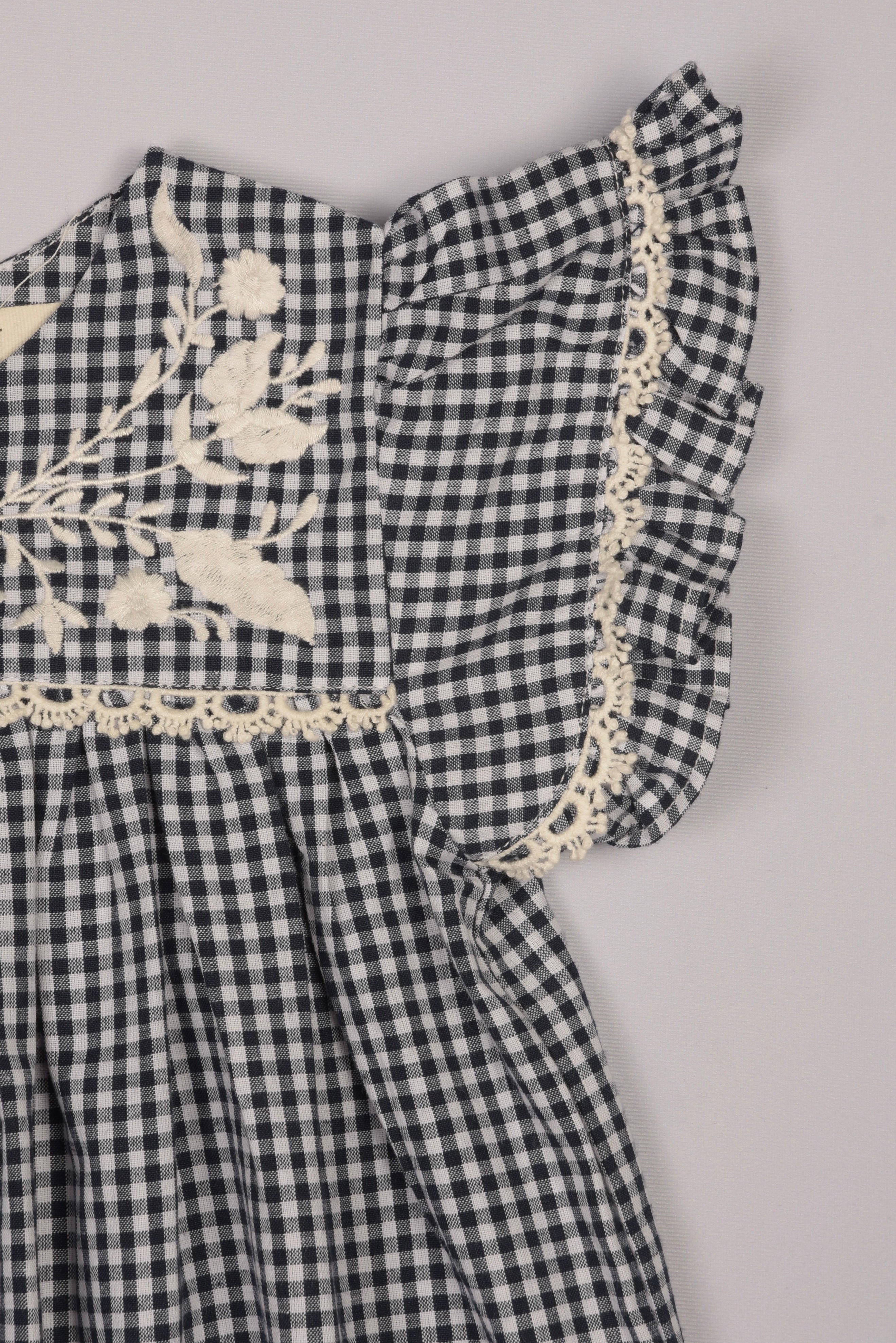 Embroidered Yoke Eith Ruffle Sleeves Dress