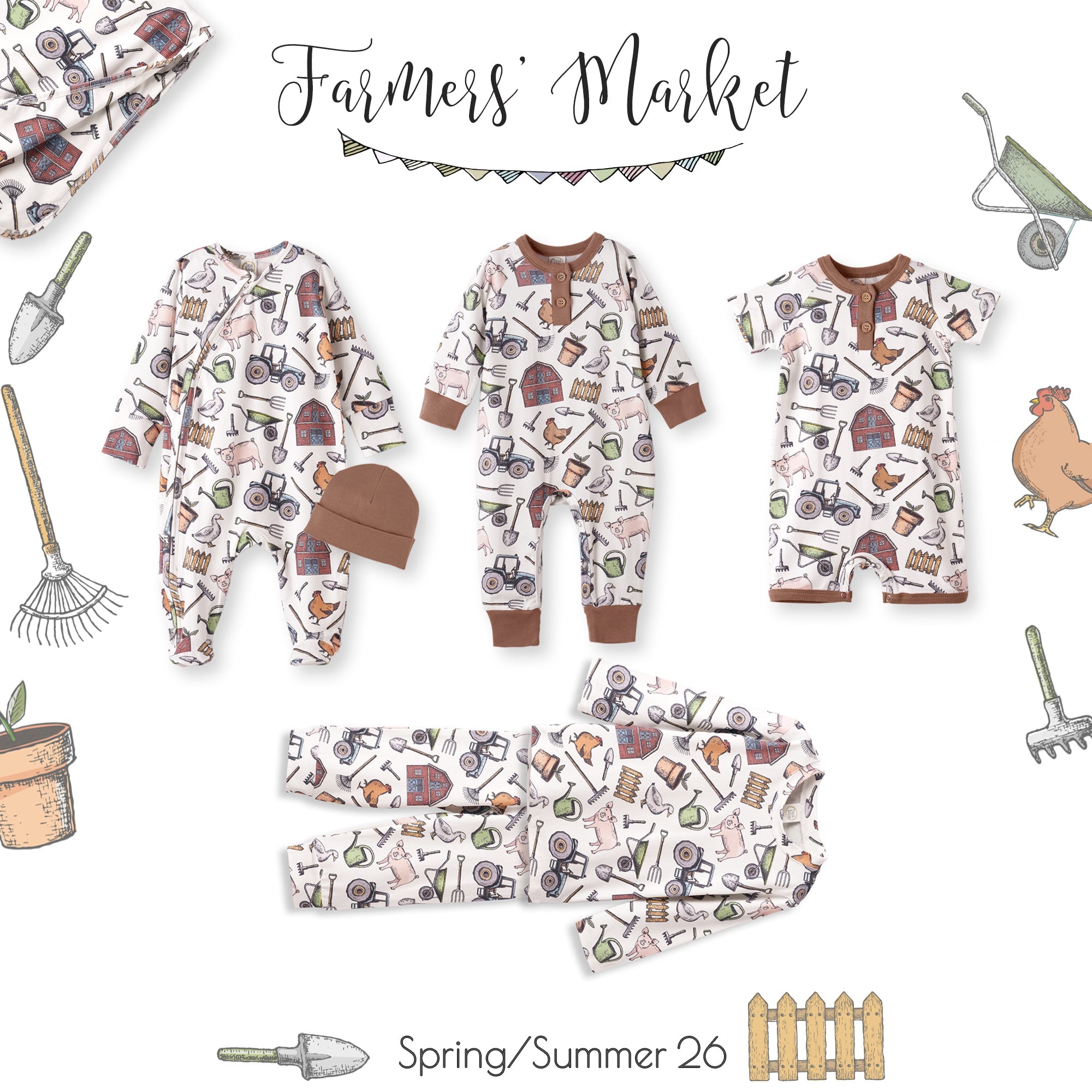Farmer's Market Baby Boy Shorty Romper–soft Bamboo One Piece