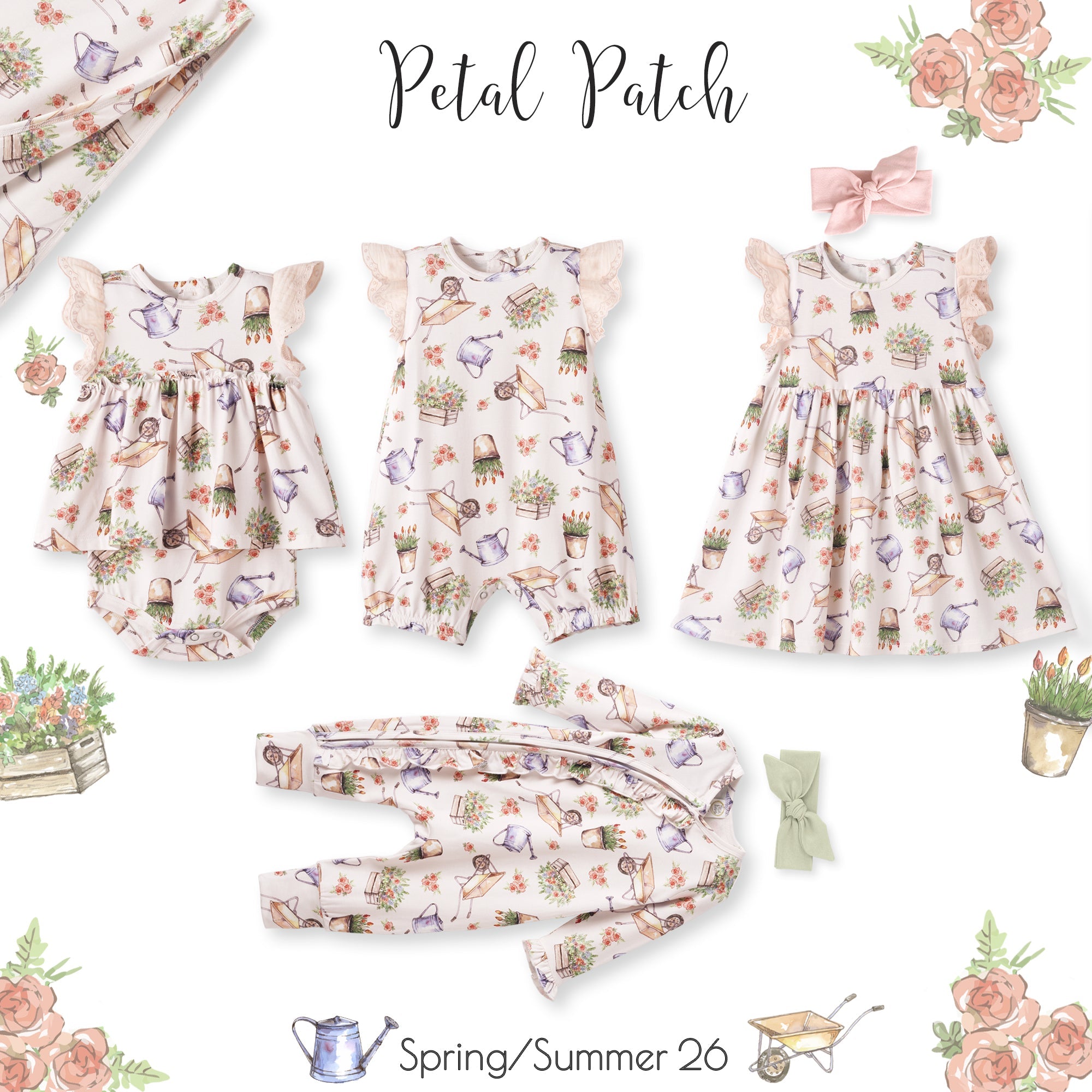 Petal Patch Baby Girl Romper – Bamboo With Convertible Cuffs