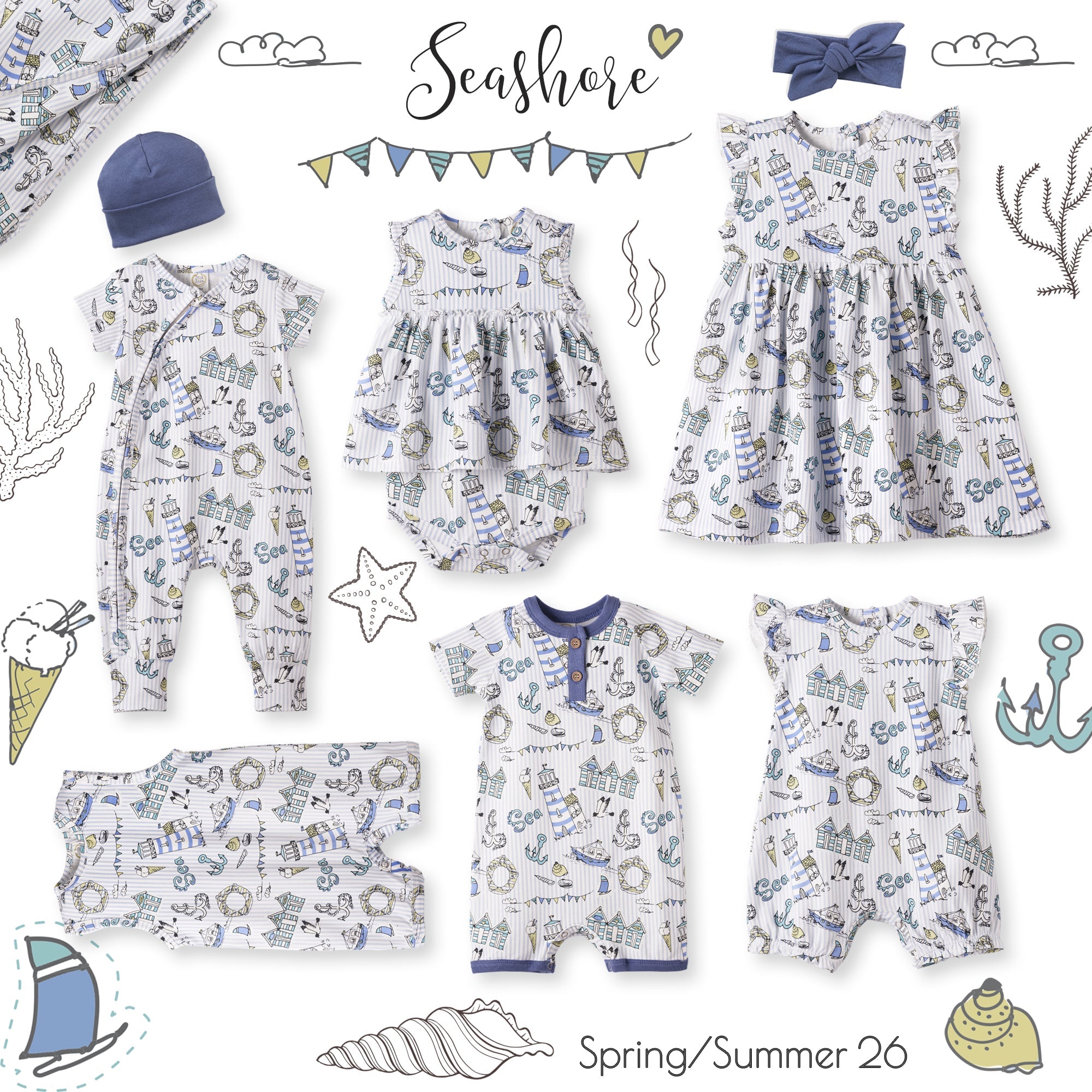 Seashore Baby Zipper Romper – Bamboo With Convertible Cuffs