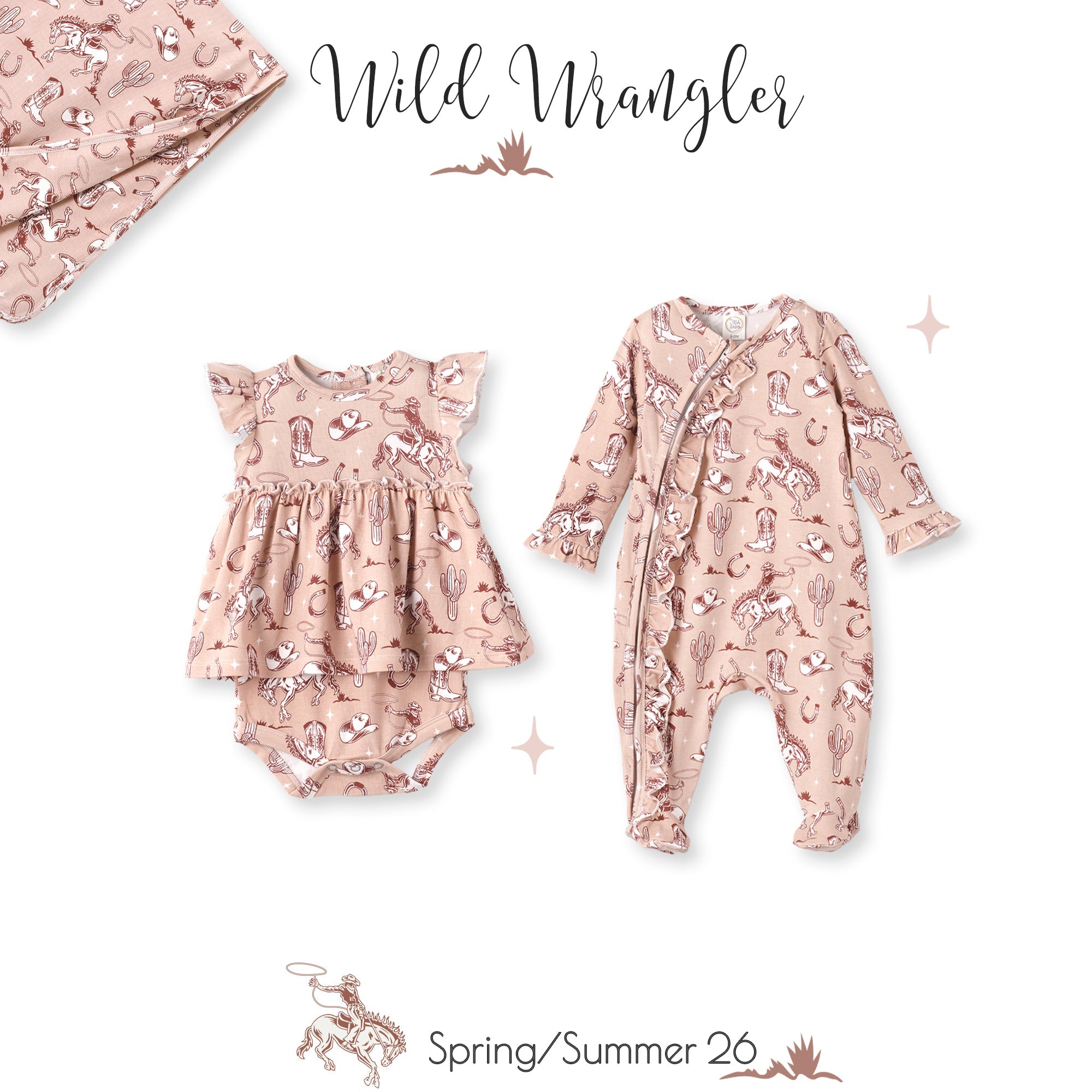 Wild Wrangler/pink Bamboo Ruffle Zipper Romper
