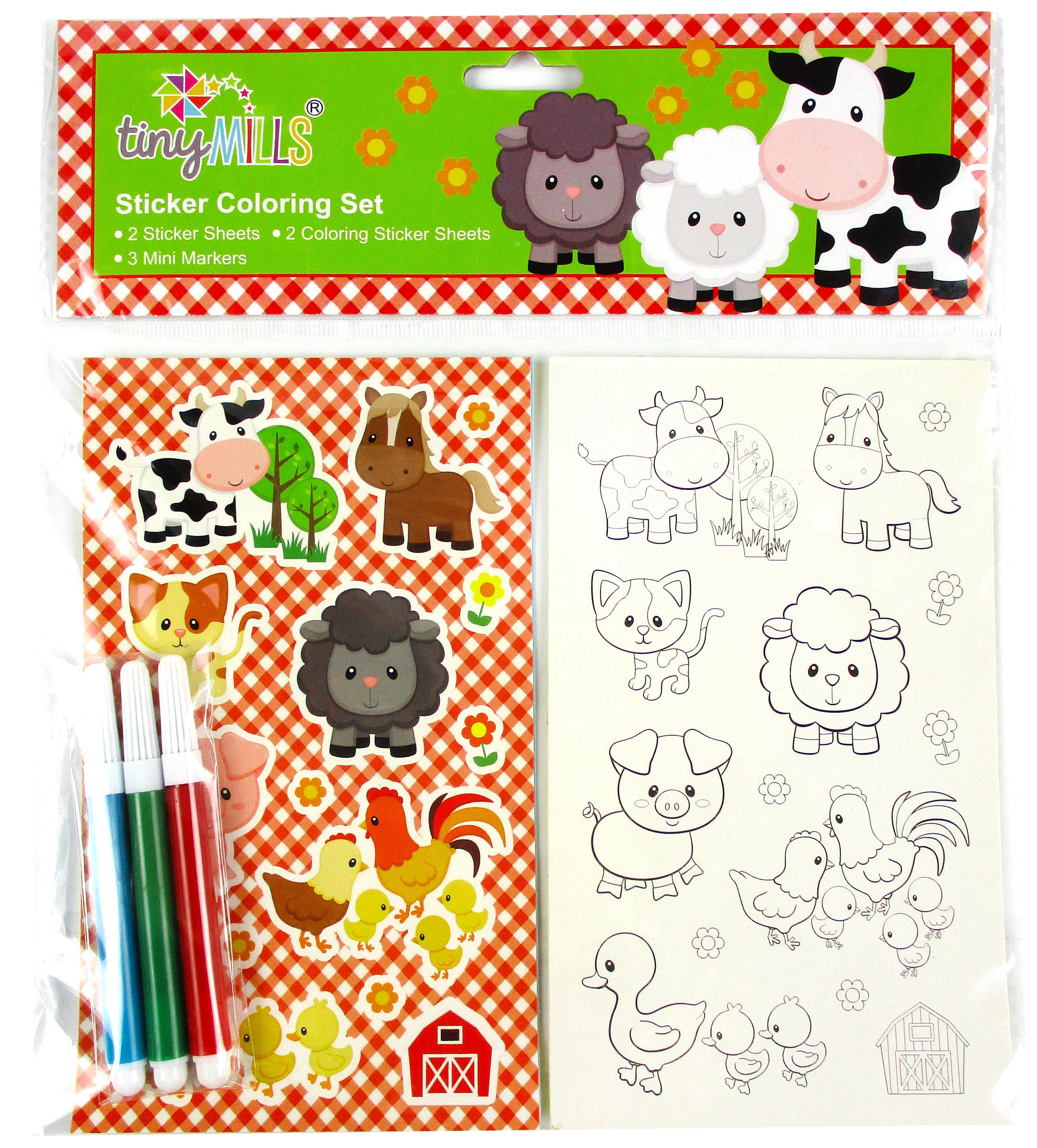 Barnyard Farm Animals Color-in Sticker Set With Markers