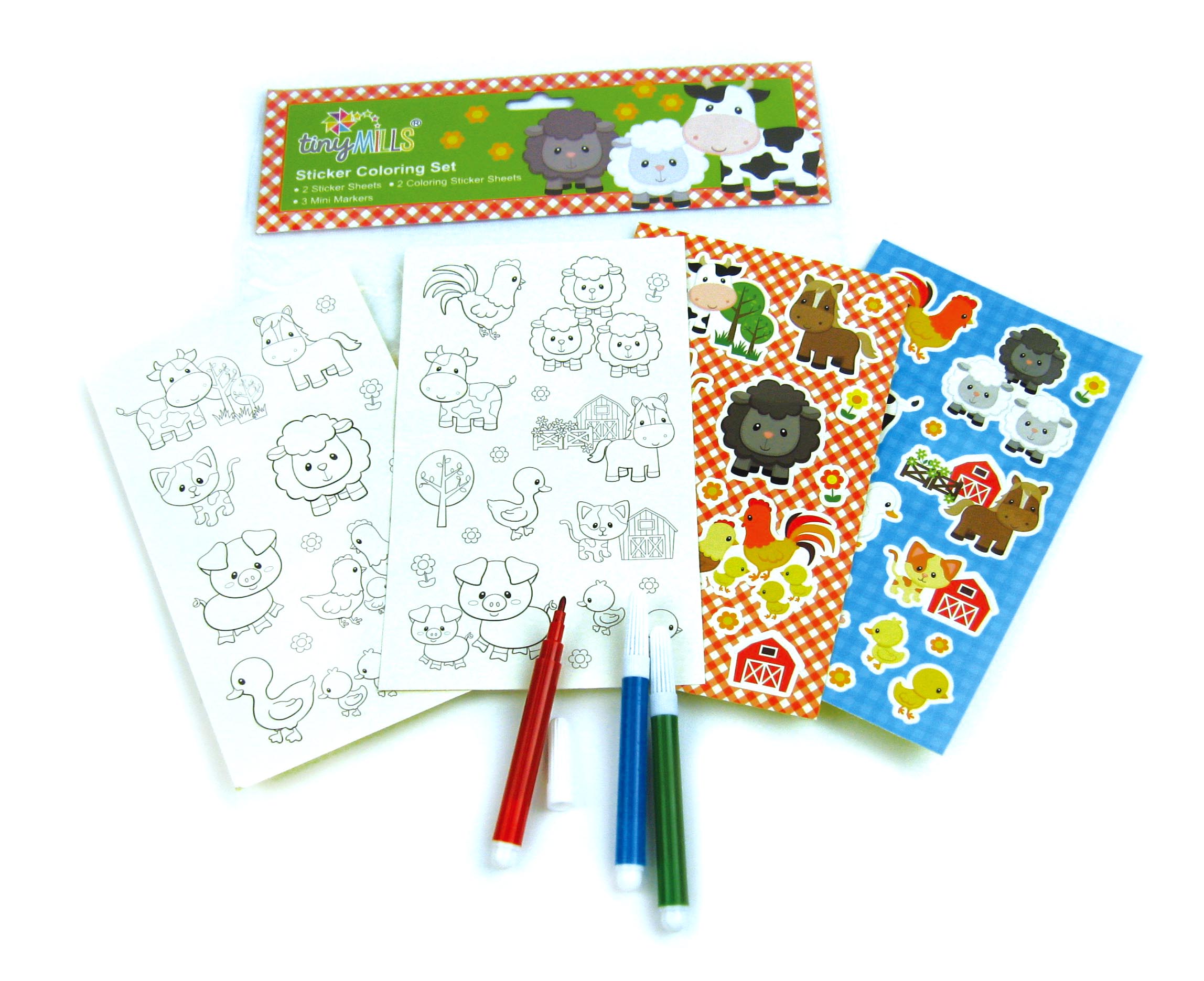Barnyard Farm Animals Color-in Sticker Set With Markers