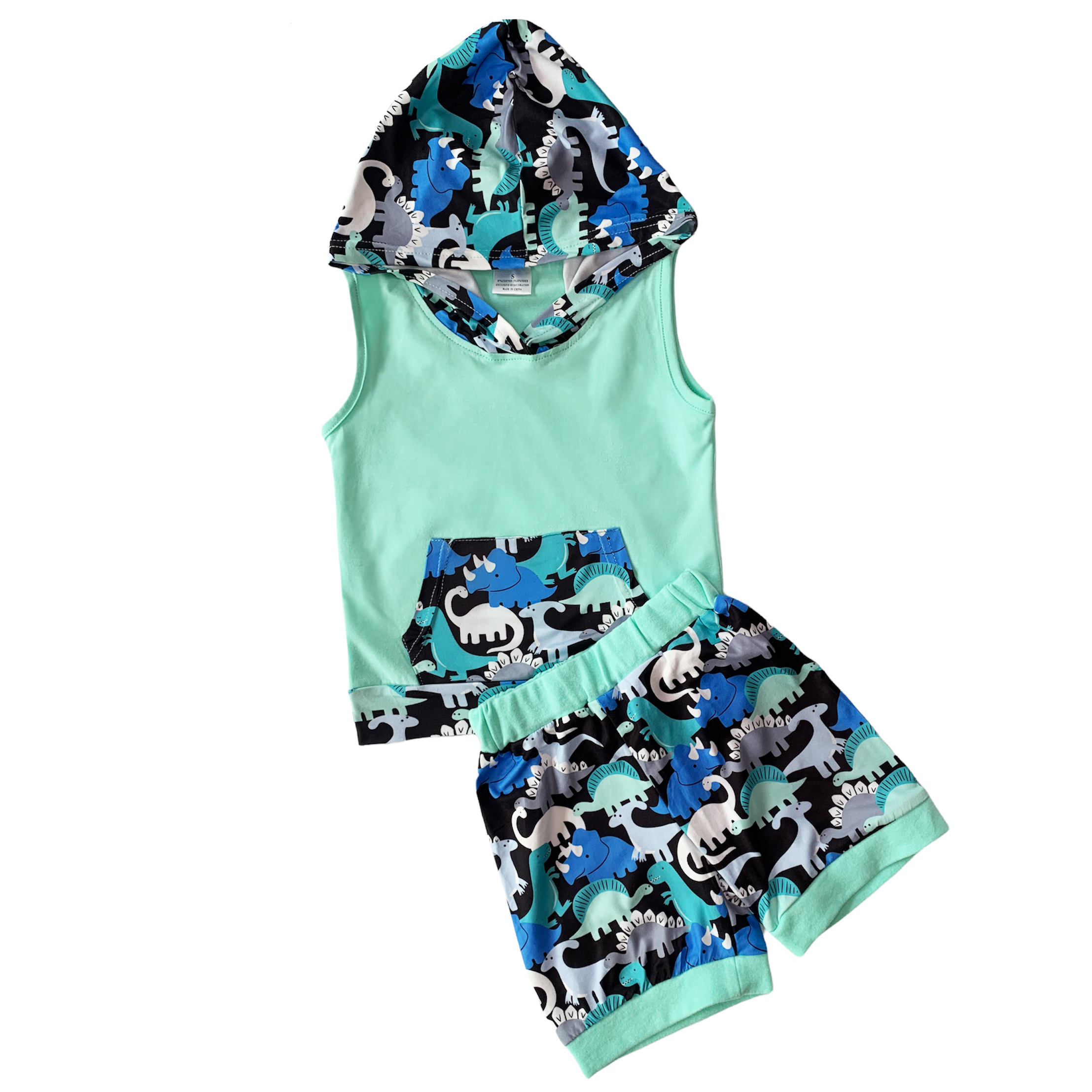 Al Limited Boys Dinosaur Hoodie Kangaroo Pocket Short Set Outfit