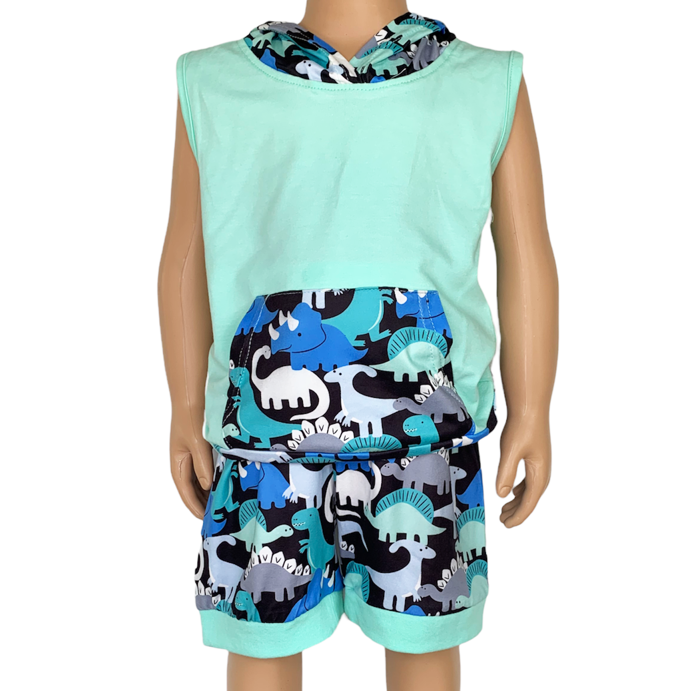 Al Limited Boys Dinosaur Hoodie Kangaroo Pocket Short Set Outfit