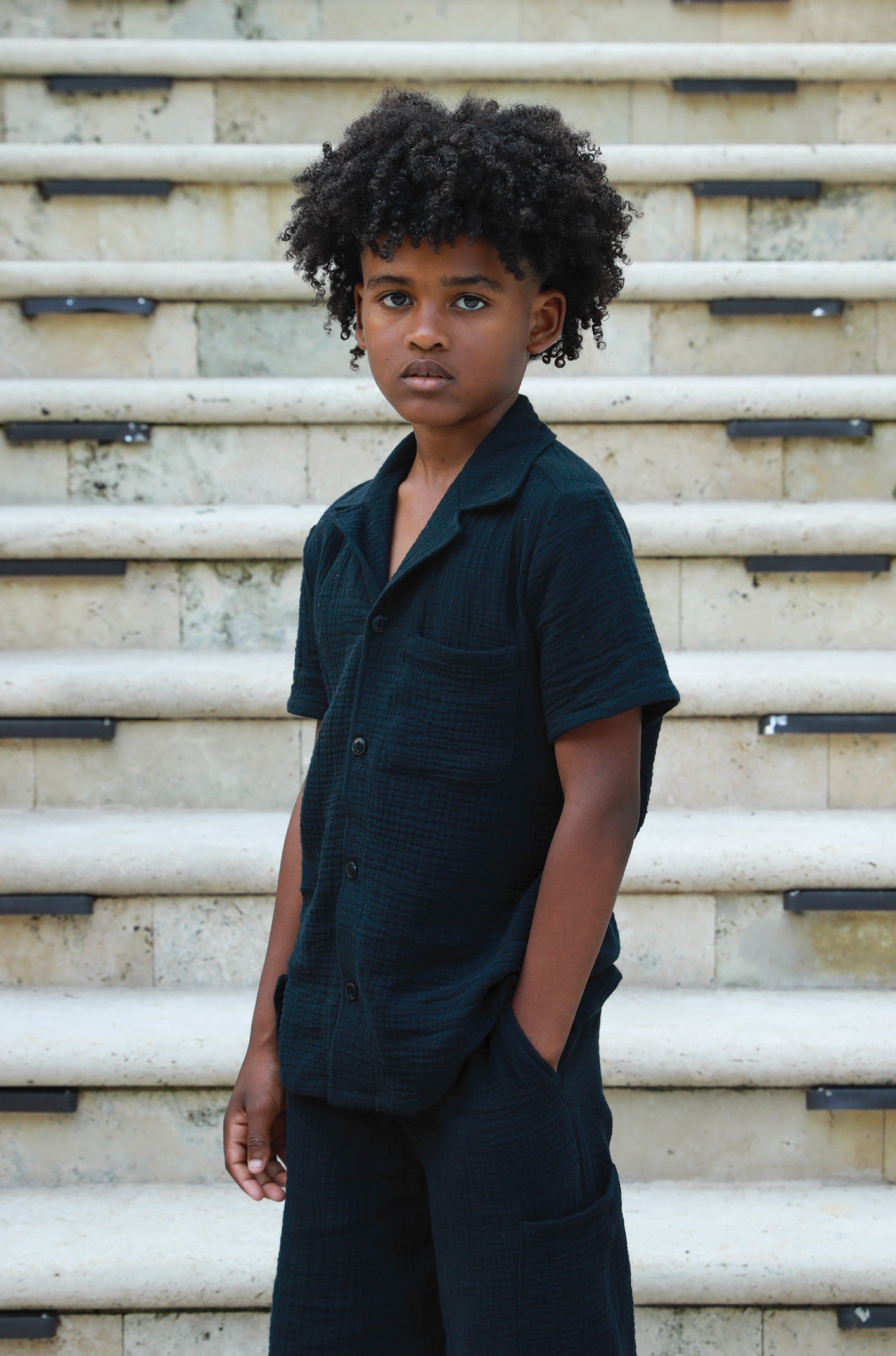 Organic Cotton Camp Collar Waffle Shirt