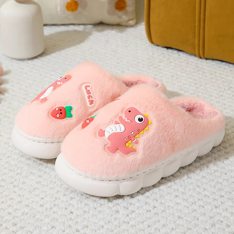 Cartoon Dino Warm Soft Cotton Slippers Ages 4-12