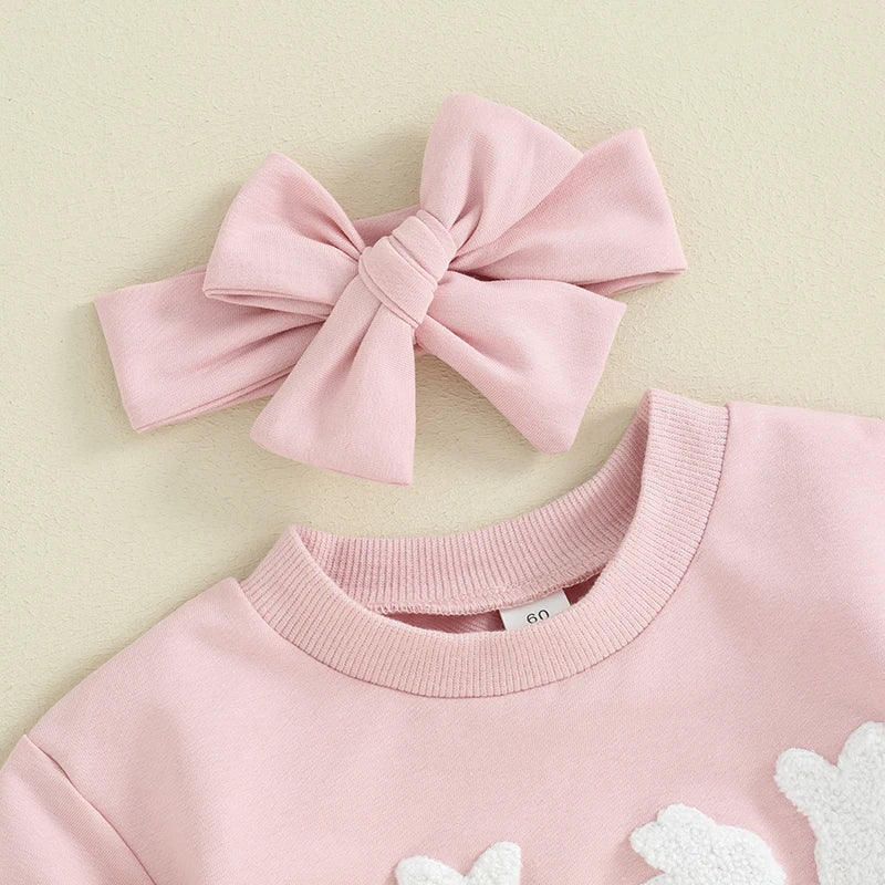 Sweatshirt With Romper Closure With Embroidered Bunnies And Headband