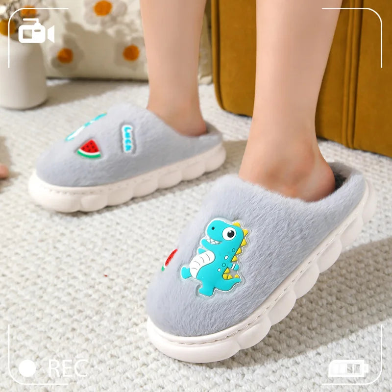 Cartoon Dino Warm Soft Cotton Slippers Ages 4-12
