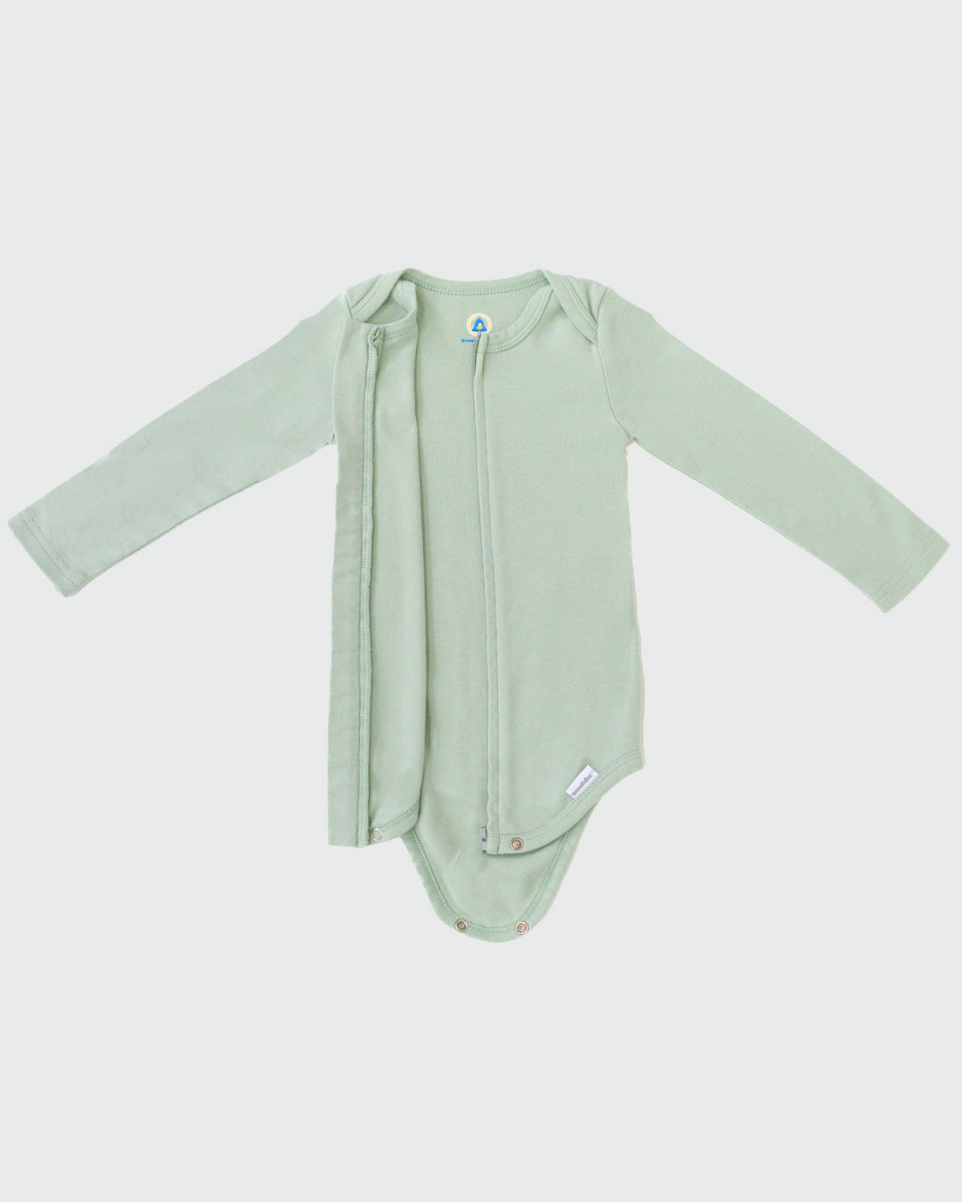 Long Sleeve Zipper Bodysuit In Sage, 3-6m