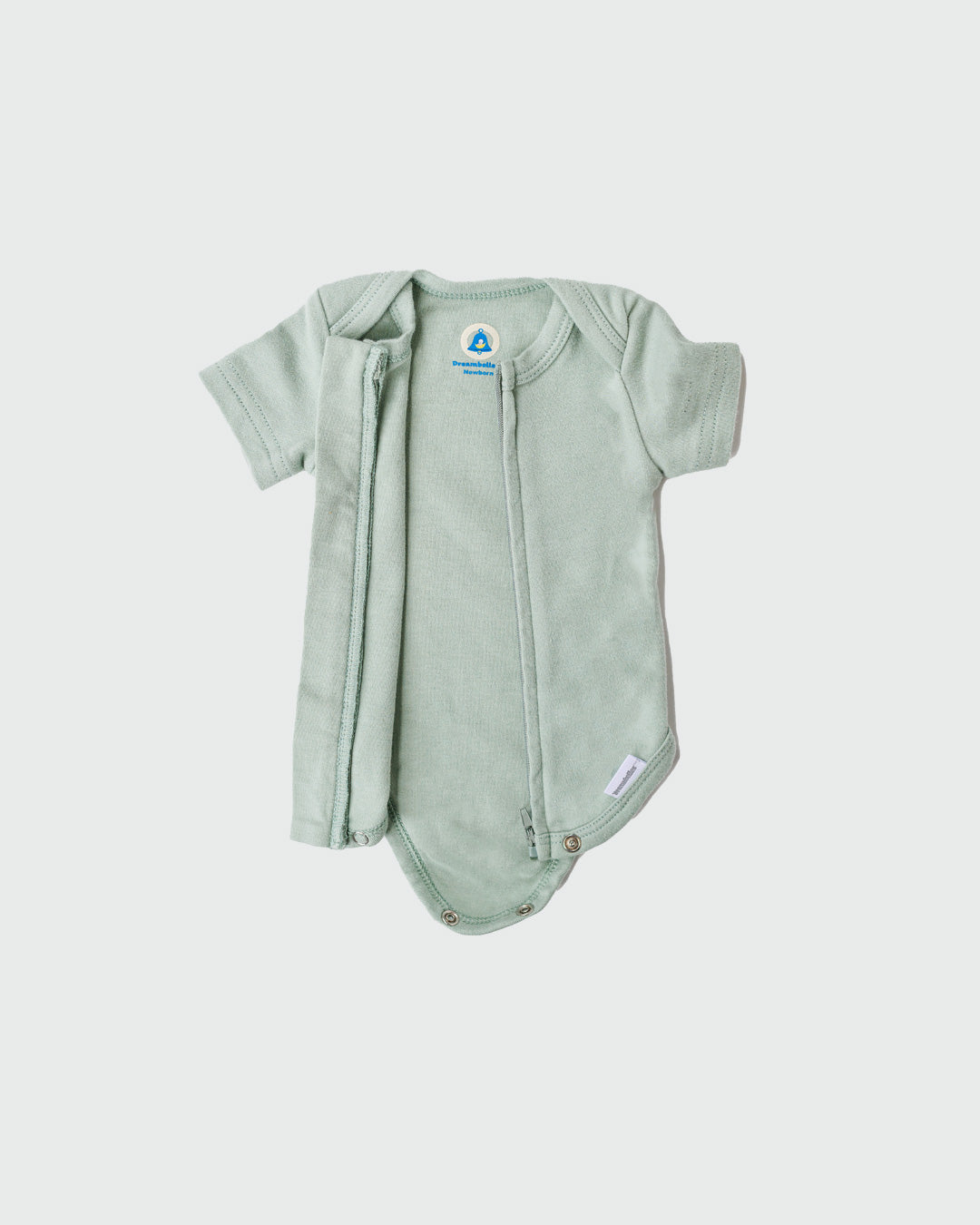 Short Sleeve Zipper Bodysuit In Sage, 0-3m