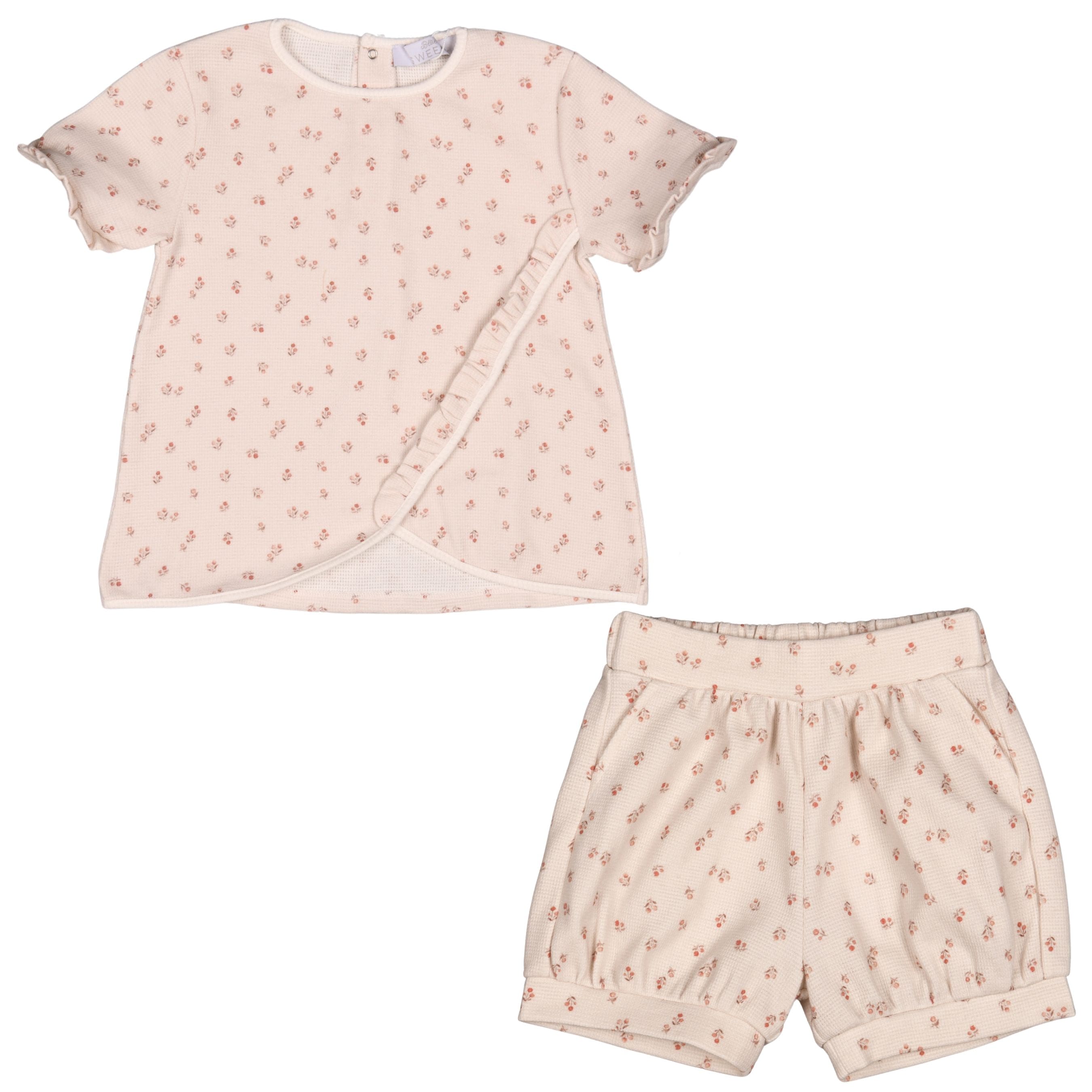 Sally | Belly Pink Print Waffle Shorts Set (2)