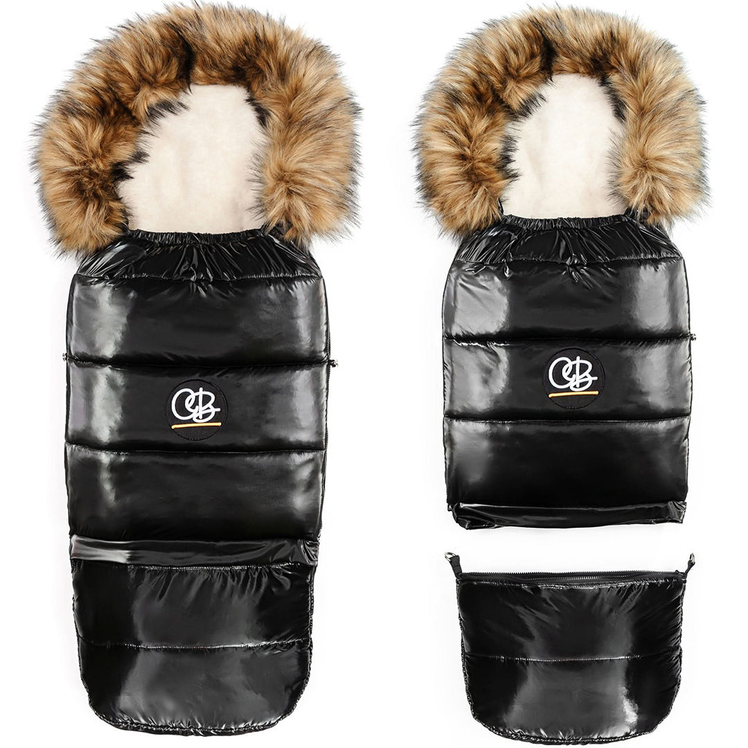 Satin Black Organic Premium Beige Wool Adjustable Footmuff