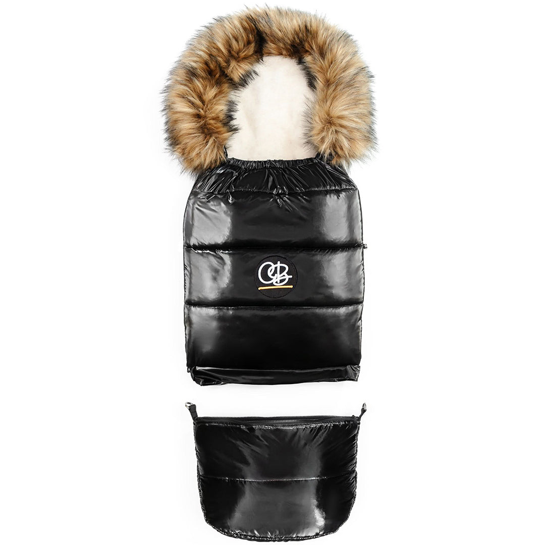 Satin Black Organic Premium Beige Wool Adjustable Footmuff